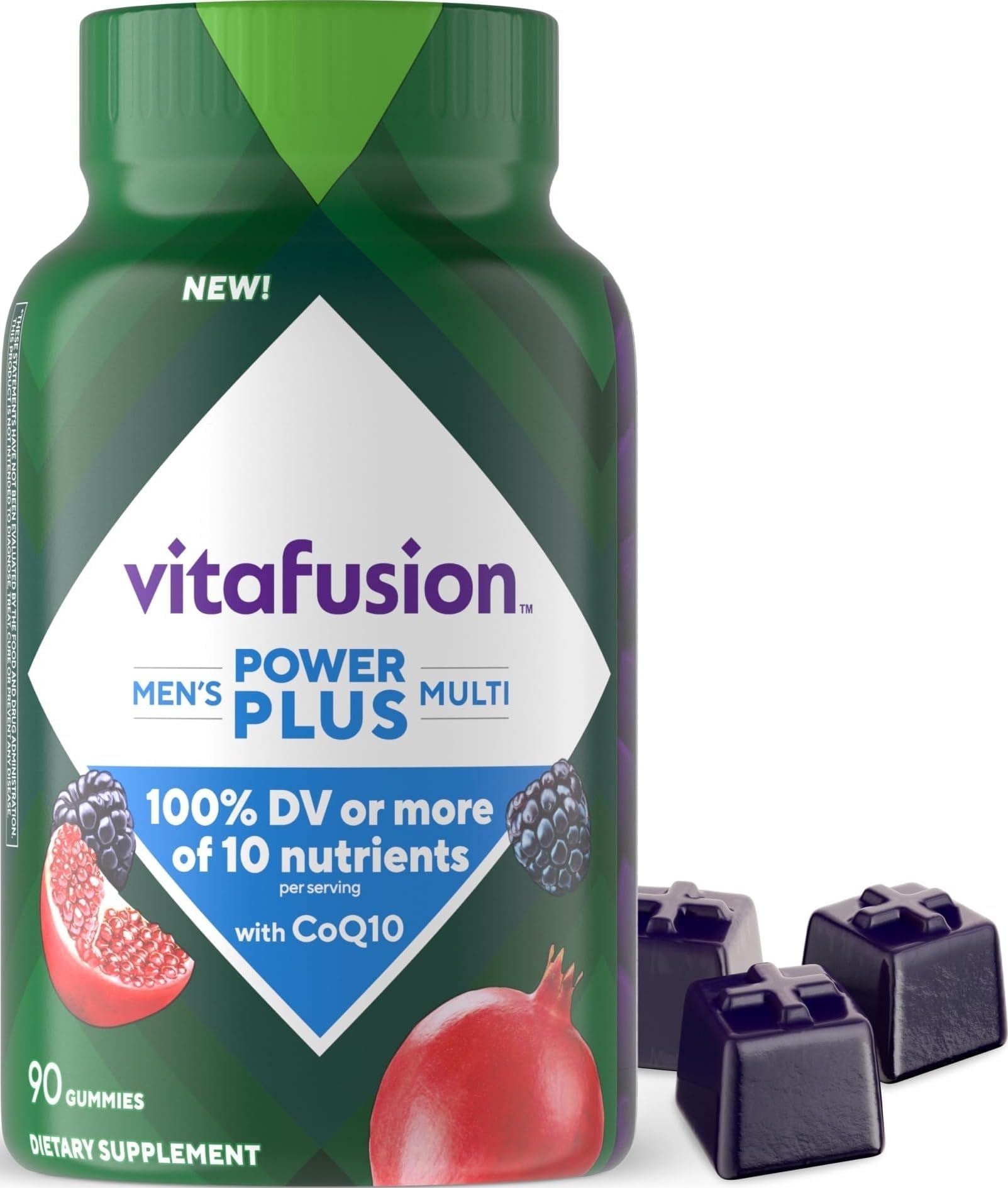 Vitafusion Power Plus Men's Multivitamin Gummies | 90 Gummy Vitamins | with CoQ10 | Blueberry Pomegranate Flavor | Gluten Free Adult Supplement