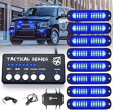 Xprite Blue LED Surface Mount Strobe Police Lights Kit, Emergency Safety Warning Flashing Grille Cop Marker Light for Volunteer Vehicles Trucks ATV UTV Cars Vans Motorcycle - 8PCS