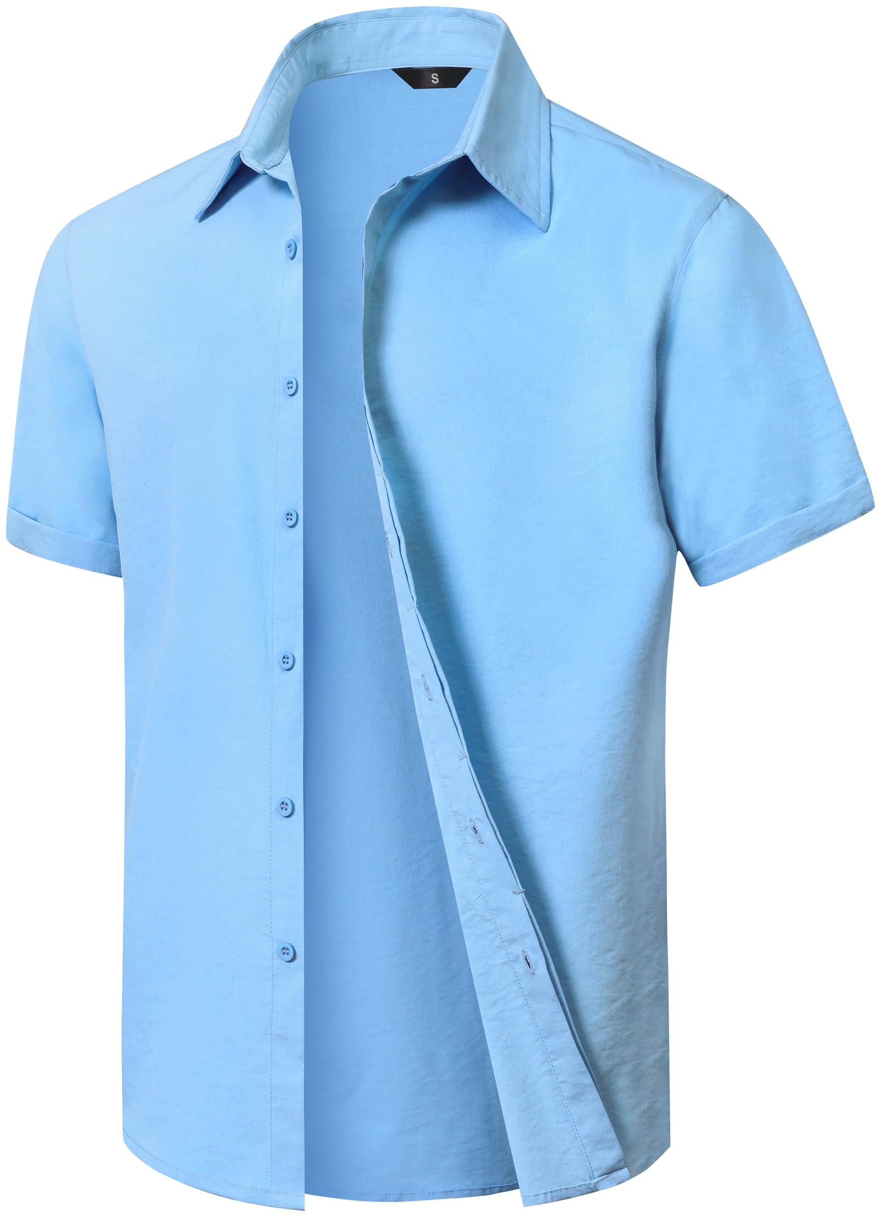 KTTEI Men's Short Sleeve Button Down Shirt Lightweight Stretch Blend Summer Shirts Casual Vacation Beach Tops