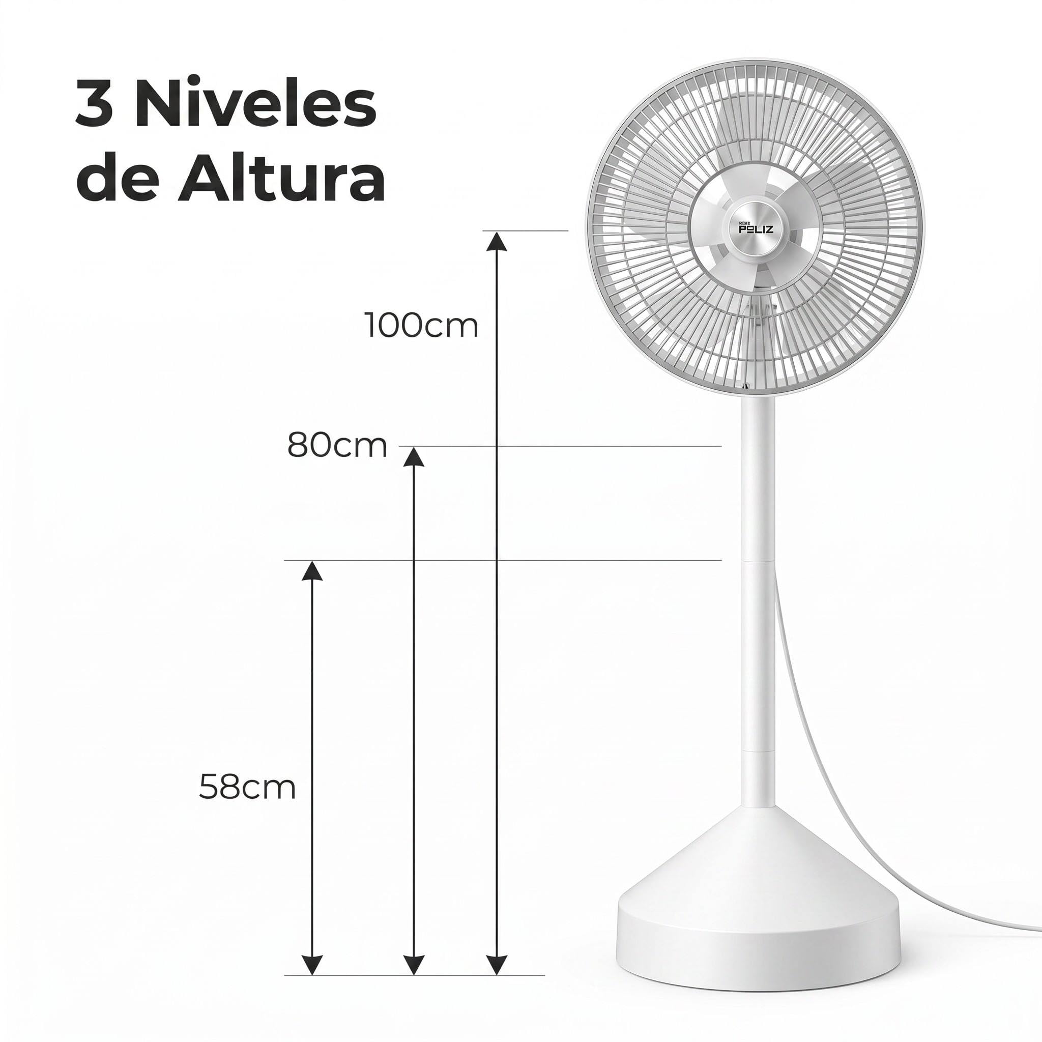Don Feliz, Ventilador de Pie Plegable, 70W, 3 Alturas Ajustables (580mm-1000mm), con Luz Ambiental Colorida, Mando a Distancia, 6 Aspas, Fácil Almacenamiento