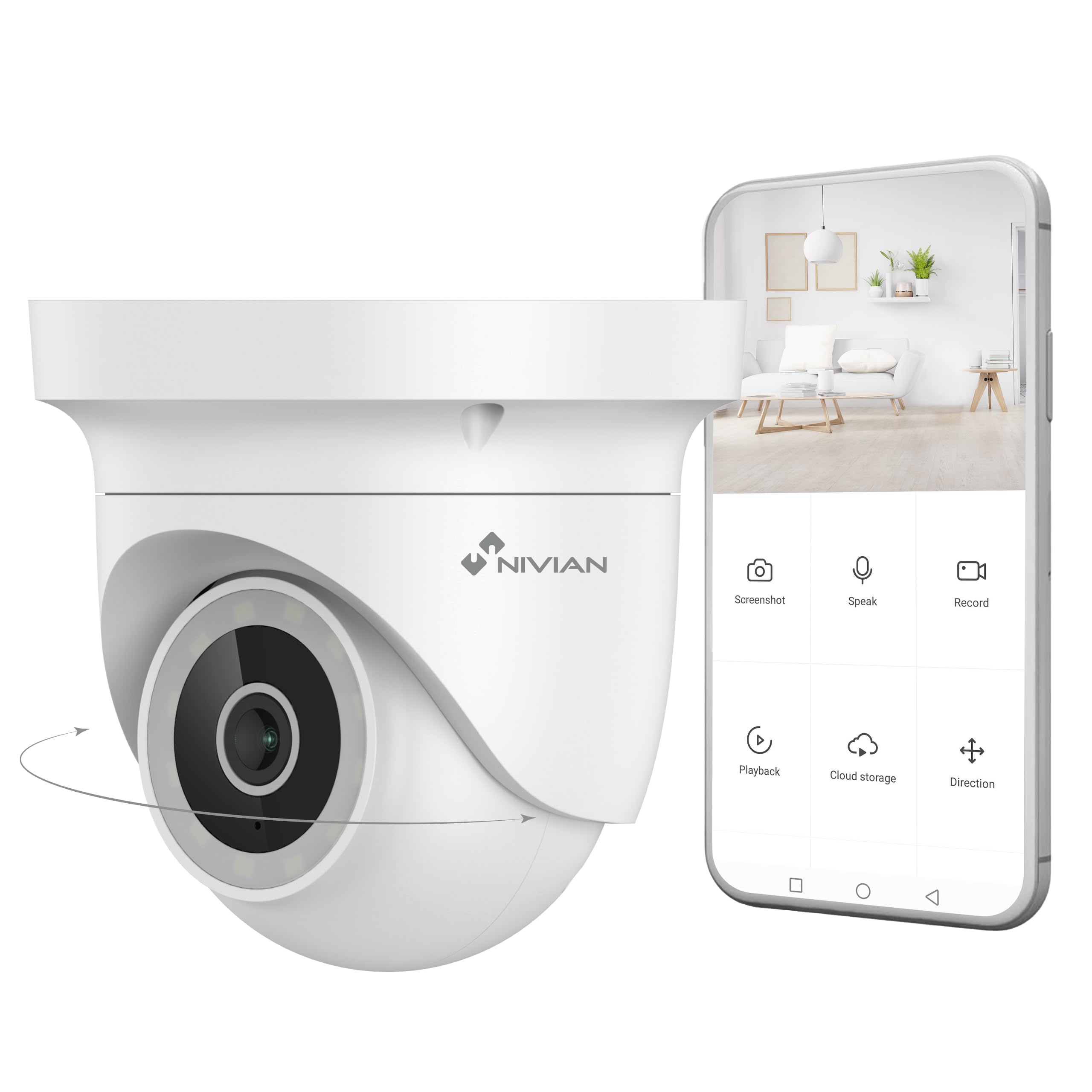 NIVIAN Cámara de Seguridad Motorizada 2K con WiFi, Detección de Movimiento, Visión Nocturna, Audio Bidireccional, Seguimiento Automático y Control por Voz y App Tuya