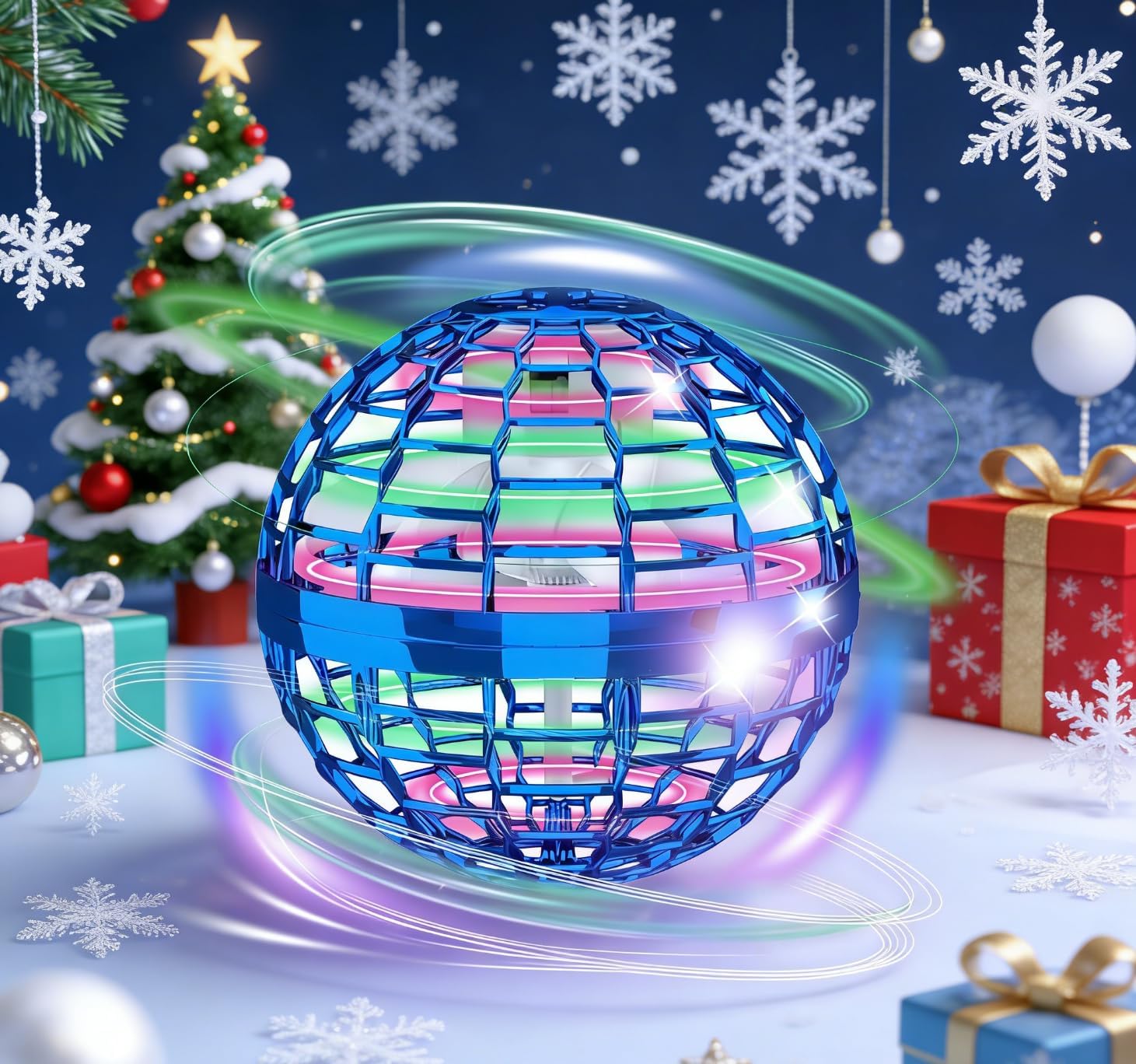 Flying Orb Ball Toys, 2025 Upgraded Toy, Hover Ball Boomerang Fly Fidget Spinner Hand Controlled Mini Drone Cosmic Globe Spinning Cool Toys for 6 7 8 9 10+ Year Old Boys Girls Teens (Blue)