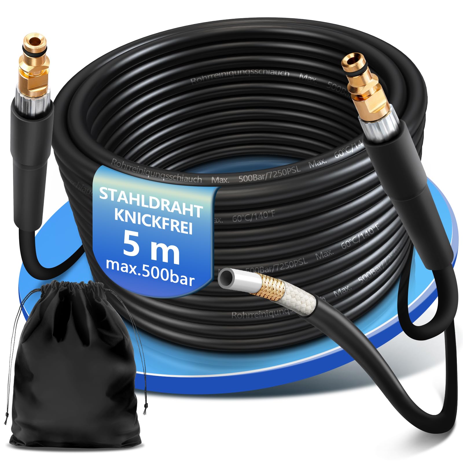 4-Lagiger 5m Hochdruckreiniger Schlauch mit Quick Connect-Anschluss, Hochdruckschlauch Geeignet für Kränzle Kärcher K2-K7, Hochdruckreiniger Zubehör Ersatzschlauch Verlängerungsschlauch Ersatzteile