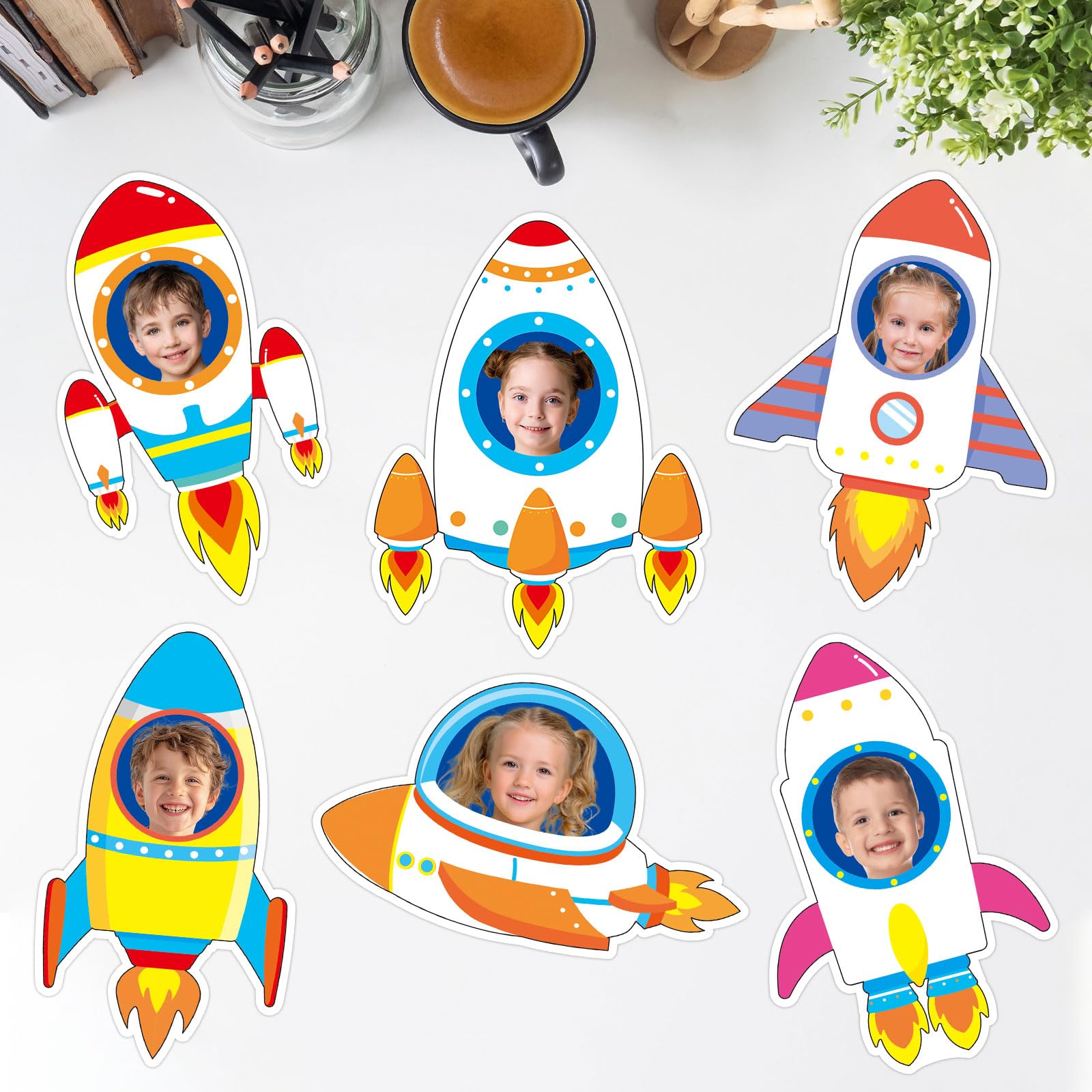 Wycięcia rakietowe do dekoracji tablicy ogłoszeń, kosmos, wycinanki tematyczne, z przestrzenią fotograficzną, rękodzieło, do galaktyki, klasy, powrotu do szkoły, dekoracja ścienna, powrót do szkoły