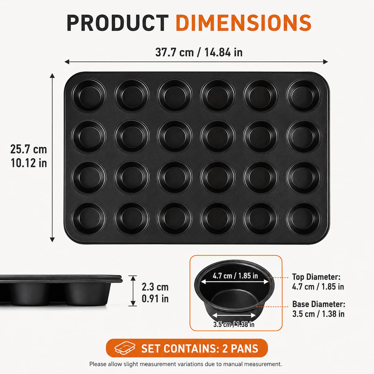 Paquete De 2 Mini Moldes Para Muffins De 24 Tazas, Mini Bandeja Para Hornear Magdalenas De Acero Al Carbono Antiadherente, Lata Pequeña Para Muffins Para Mini Magdalenas, Brownies