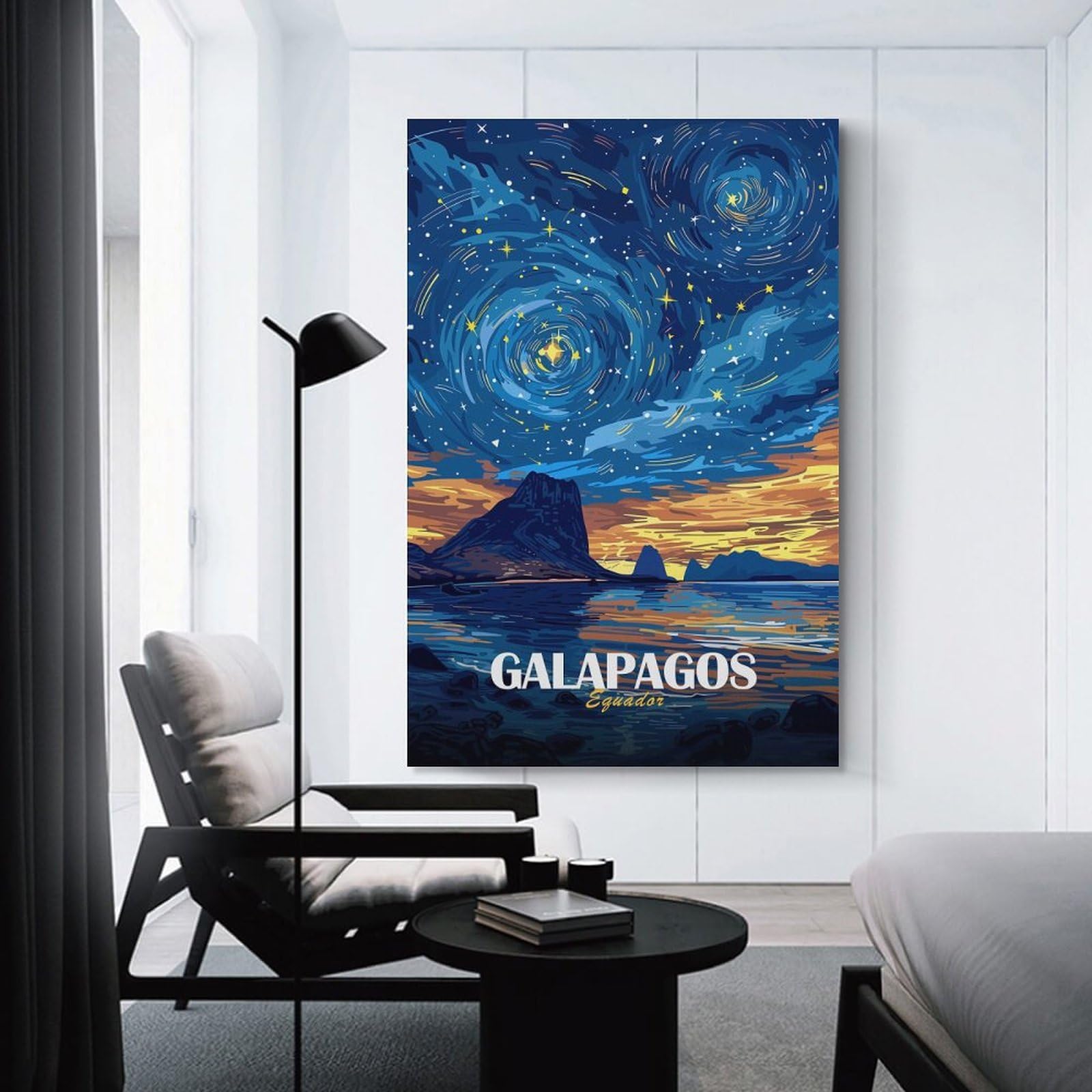 Junmoney Galapagos Ecuador Starry Night Landscape Canvas Wall Art, 16x24inch(40x60cm), for Wall Displays, Bedrooms Or Room Updates, Ideal for Building A Coordinated Art Wall