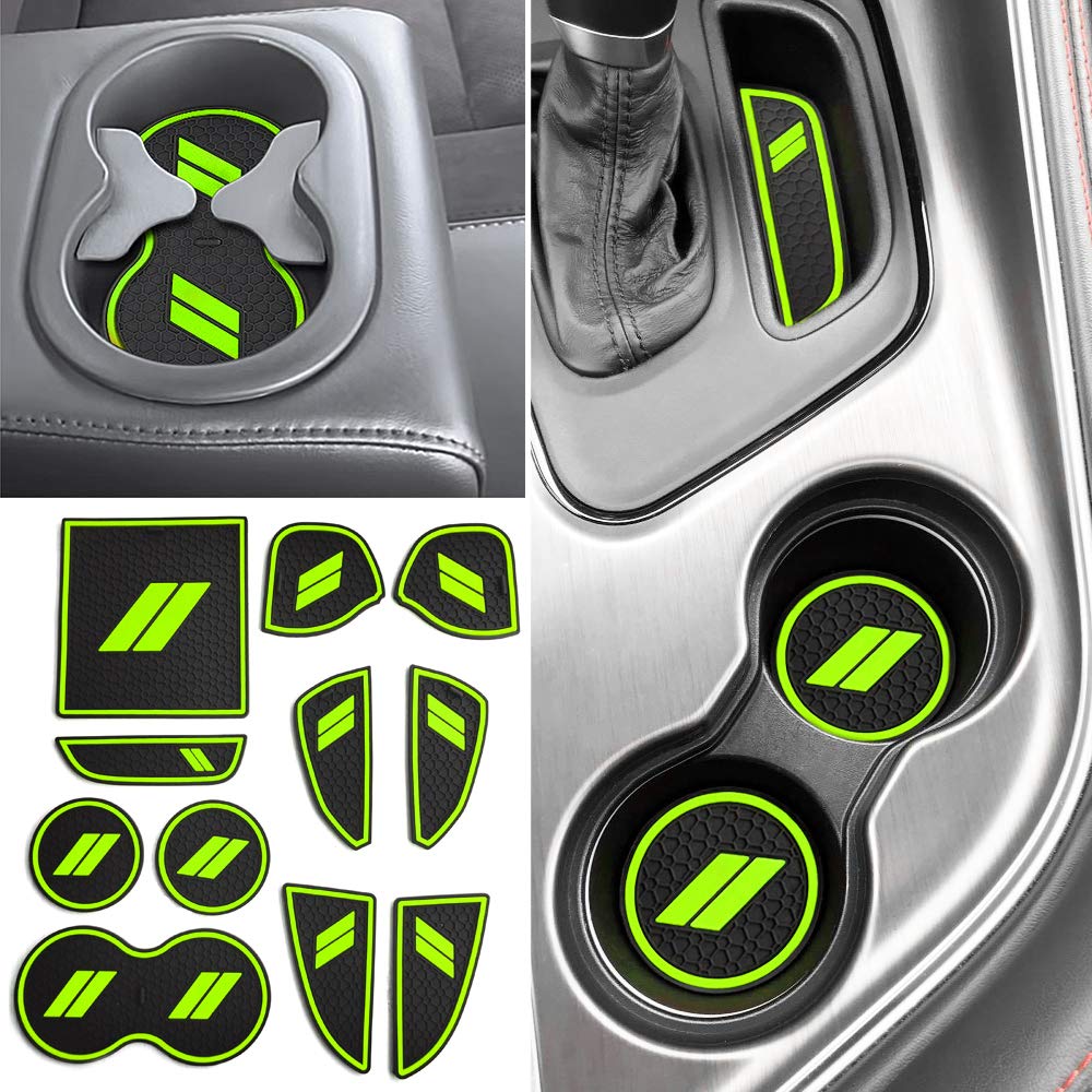 Auovo11 Pieces Anti-Dust Mats for Challenger Accessories 2015-2023 Custom Interior Cup Holder Inserts Door Pocket Center Console Liner for Challenger 2021 (Green)