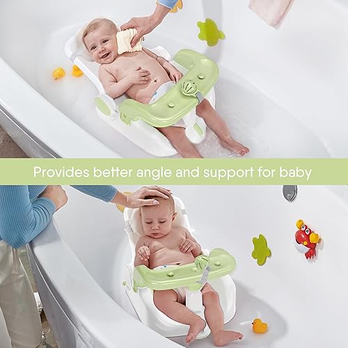 Miniatura 3 de Obee Odee Asiento de baño para bebé con 2 modos, ajuste de 3 velocidades, potentes ventosas, silla de bañera infantil con almohada lavable, plegable