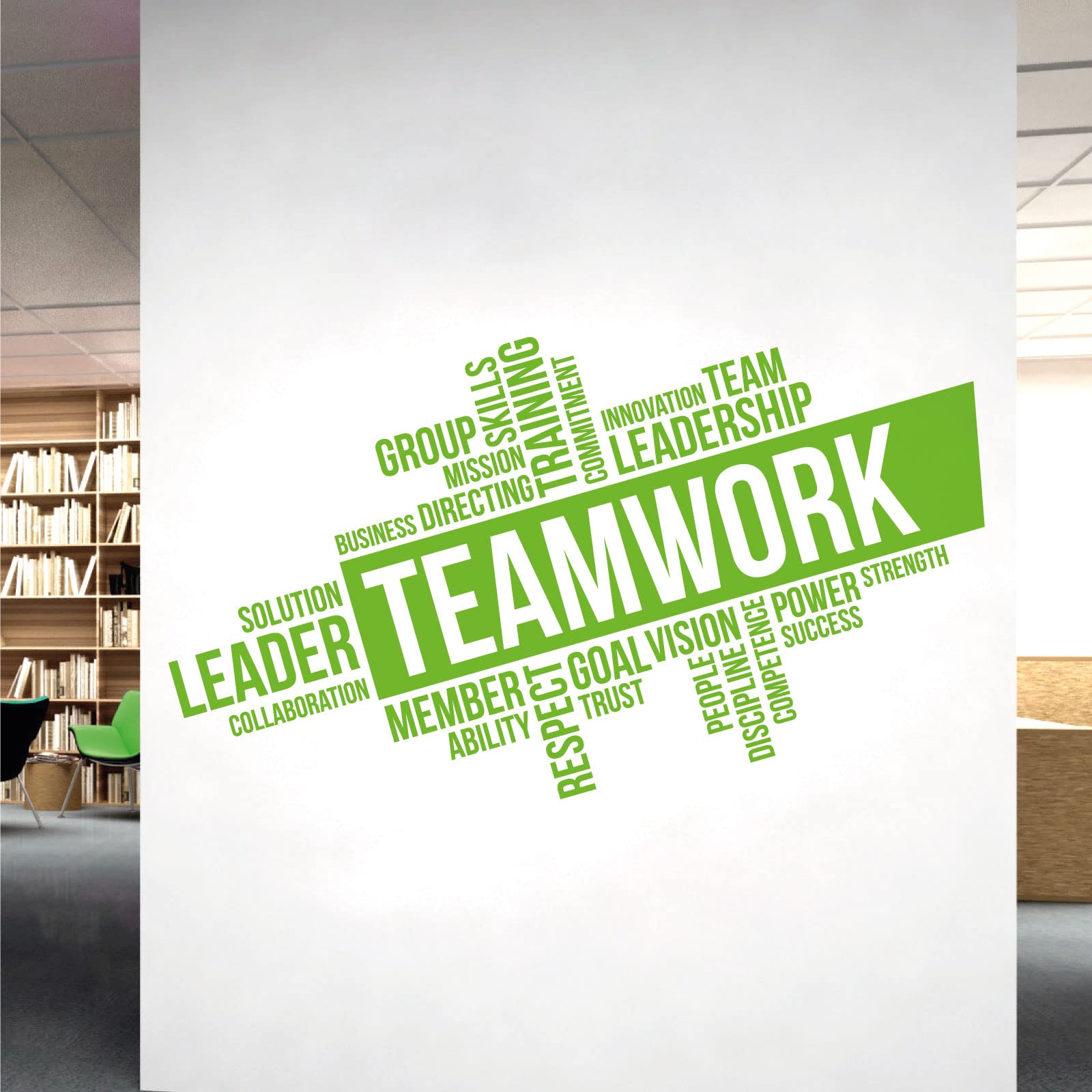 Corporate Wall Art Sticker - Teamwork, Leadership, Training, Skills Goal, Respect... - Company Office, Conference Room [Large] [Lime]