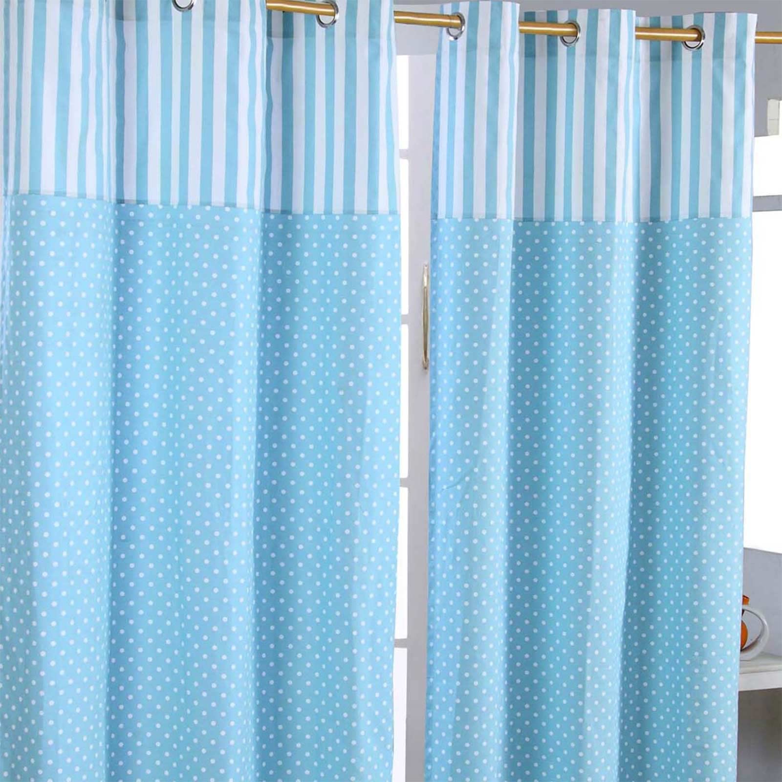 Homescapes Blau Polka Dots Blue Ready Made Eyelet Curtain Pair, 137 X 182 Cm Drop
