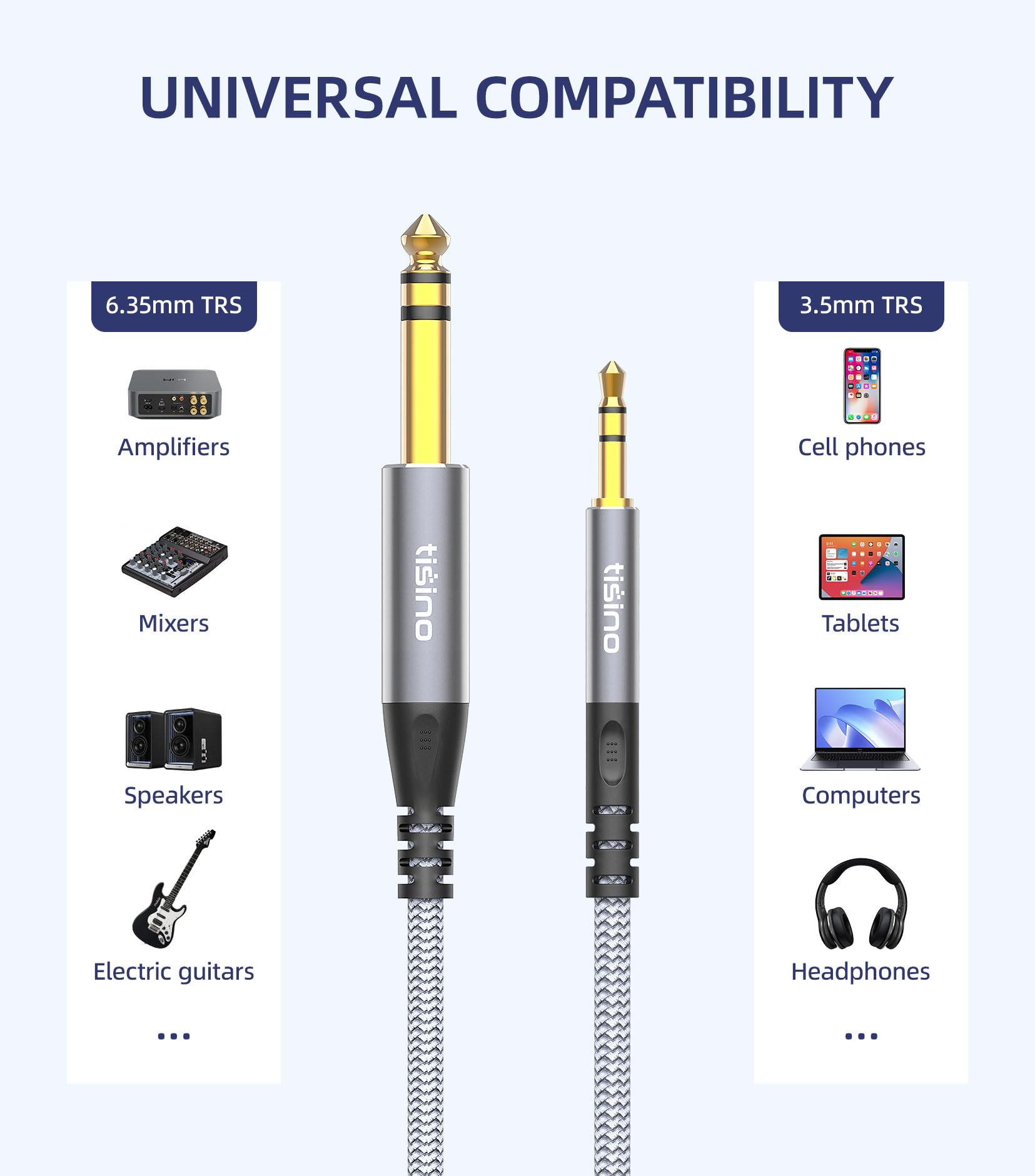 Tisino Jack 3.5mm to Jack 6.35mm Stereo Cable, 2m - Image 3