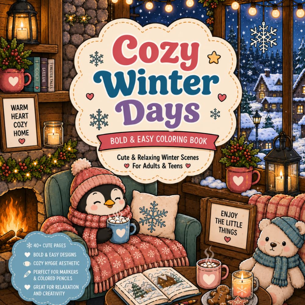 Cozy Winter Days: Bold and Easy Coloring Book for Adults and Teens (Cozy Days)