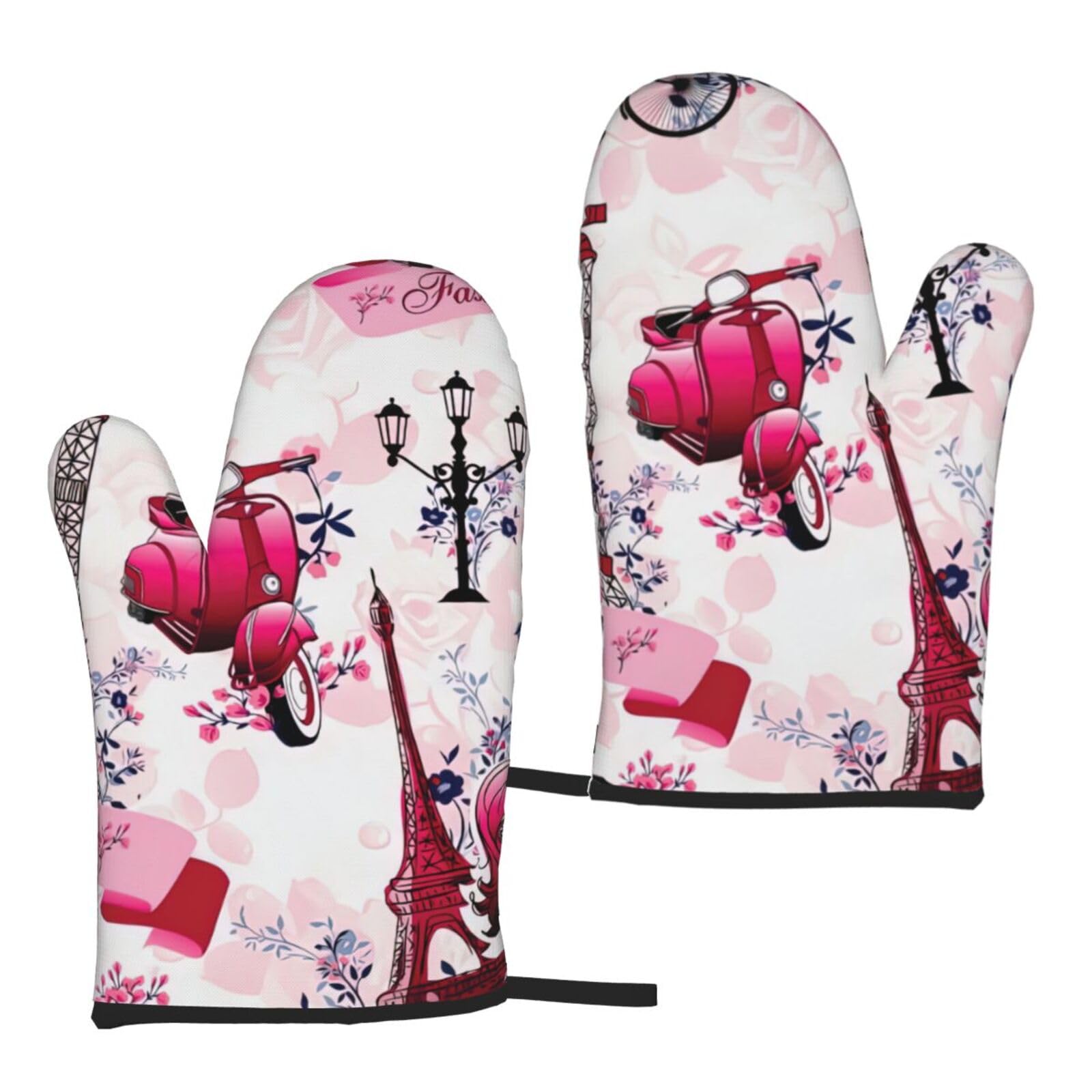 Paris Eiffel Tower France Print Heat Resistant Universal Fit Oven Microwave Gloves Home Cooking Baking Grilling