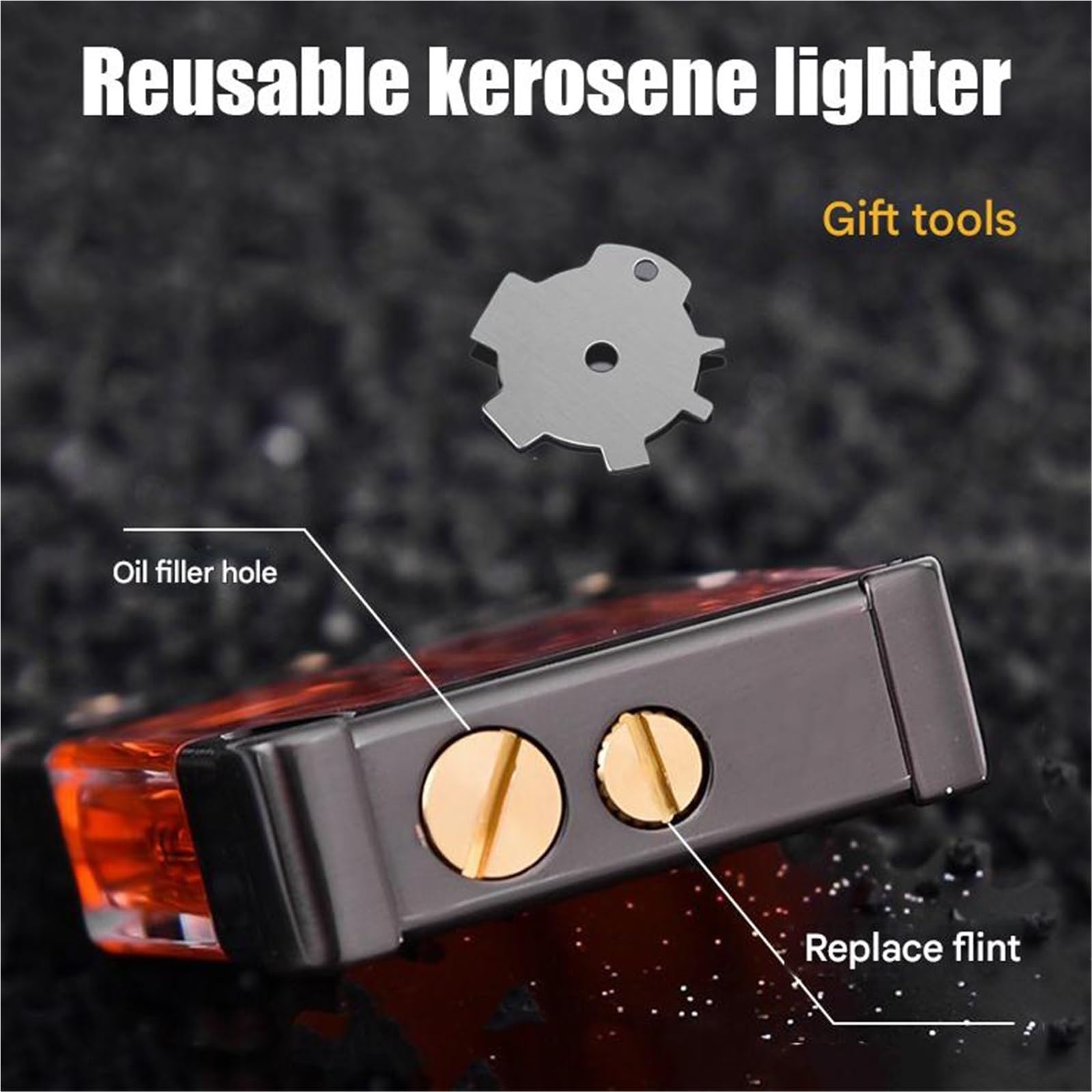 Mecha Briquet à kérosène en métal - Design rétro coupe-vent avec verrouillage de sécurité - Réservoir de carburant transparent - Idéal pour l'extérieur, les cadeaux et les collectionneurs