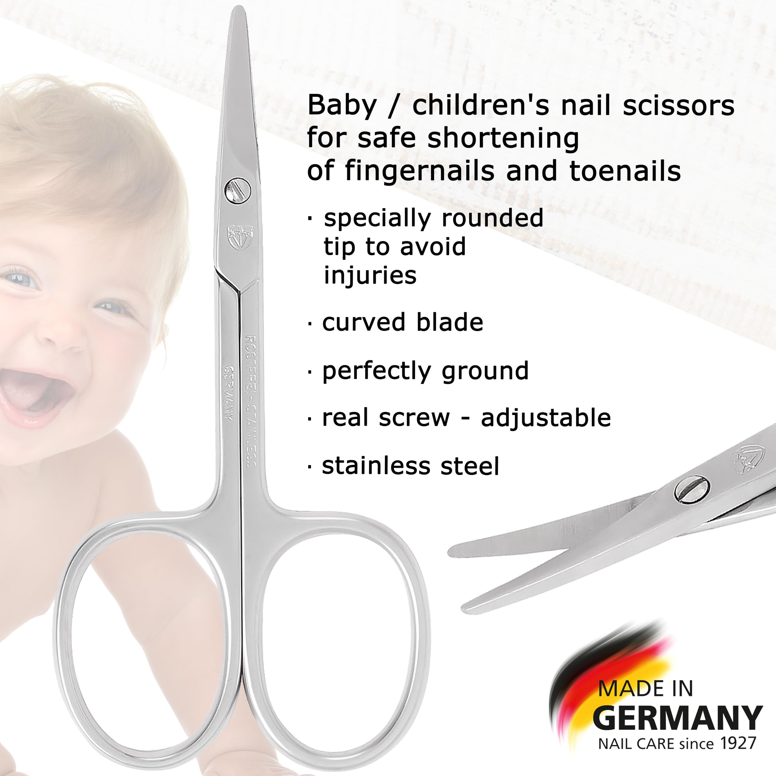 3 Swords Germany - Baby Nail Scissors Safety Scissors with round tips for Children - Babies - toddlers - Infants with Funny Bird case 'Corbi' - Stainless Steel Brand Quality Made in Germany (555)