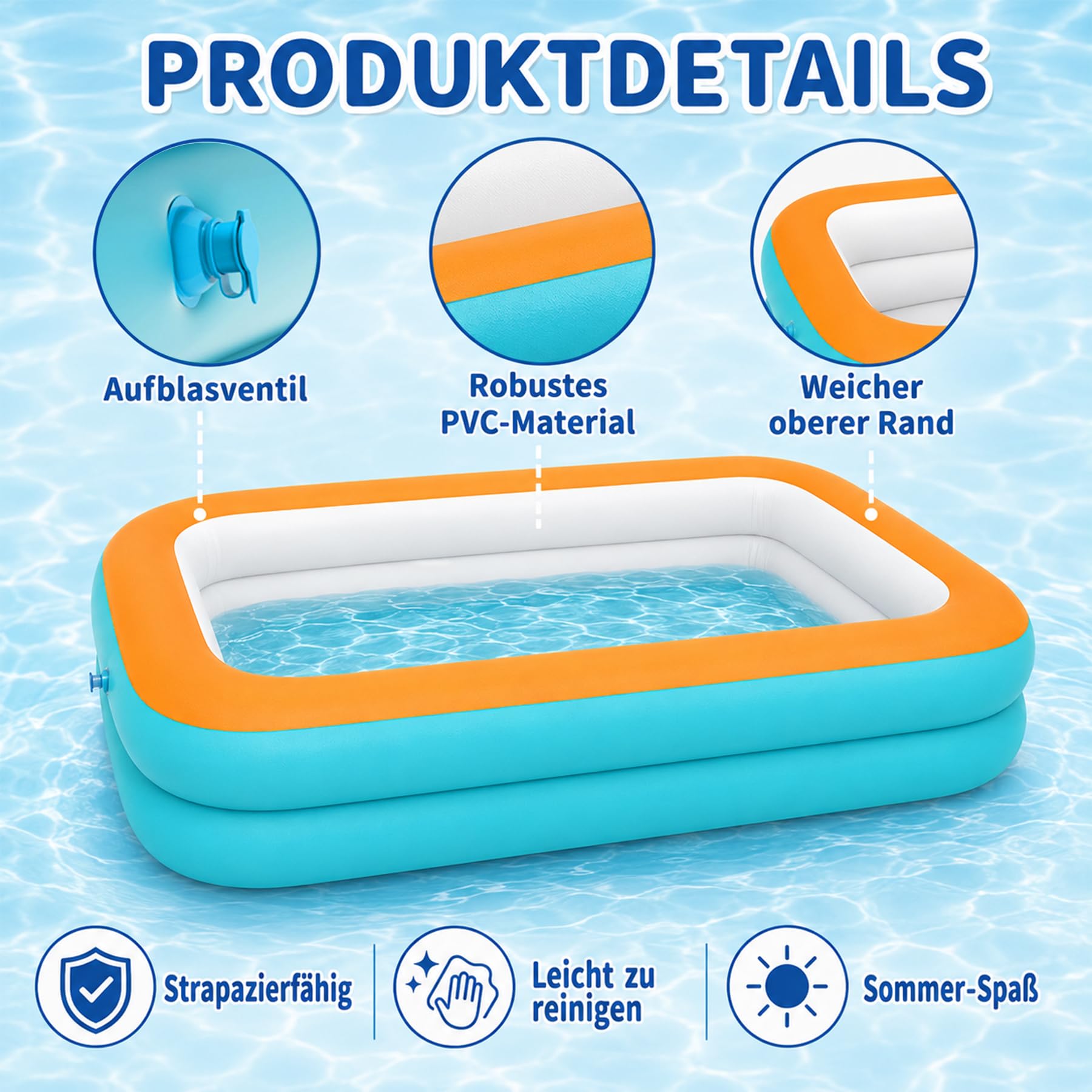 Aufblasbares Planschbecken 105x75cm Kinderpool Tragbare Badewanne