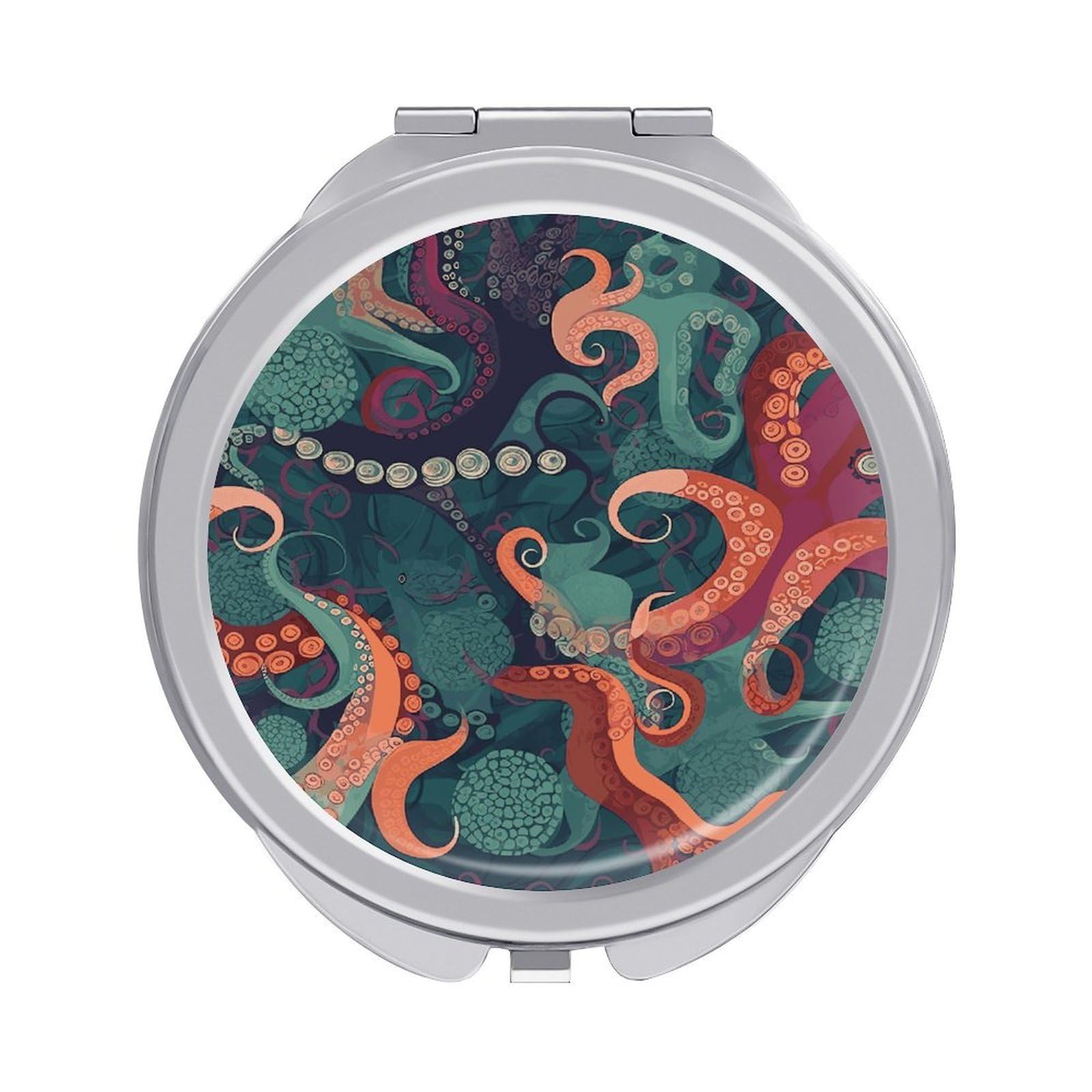VstaDank Abstract Octopus Compact Mirror for Purses Round Fashion Travel Makeup Mirror 2X /1x Magnifying Double Sides Mini Mirrors Portable Pocket Mirrors for Handbag Purse Women Gift