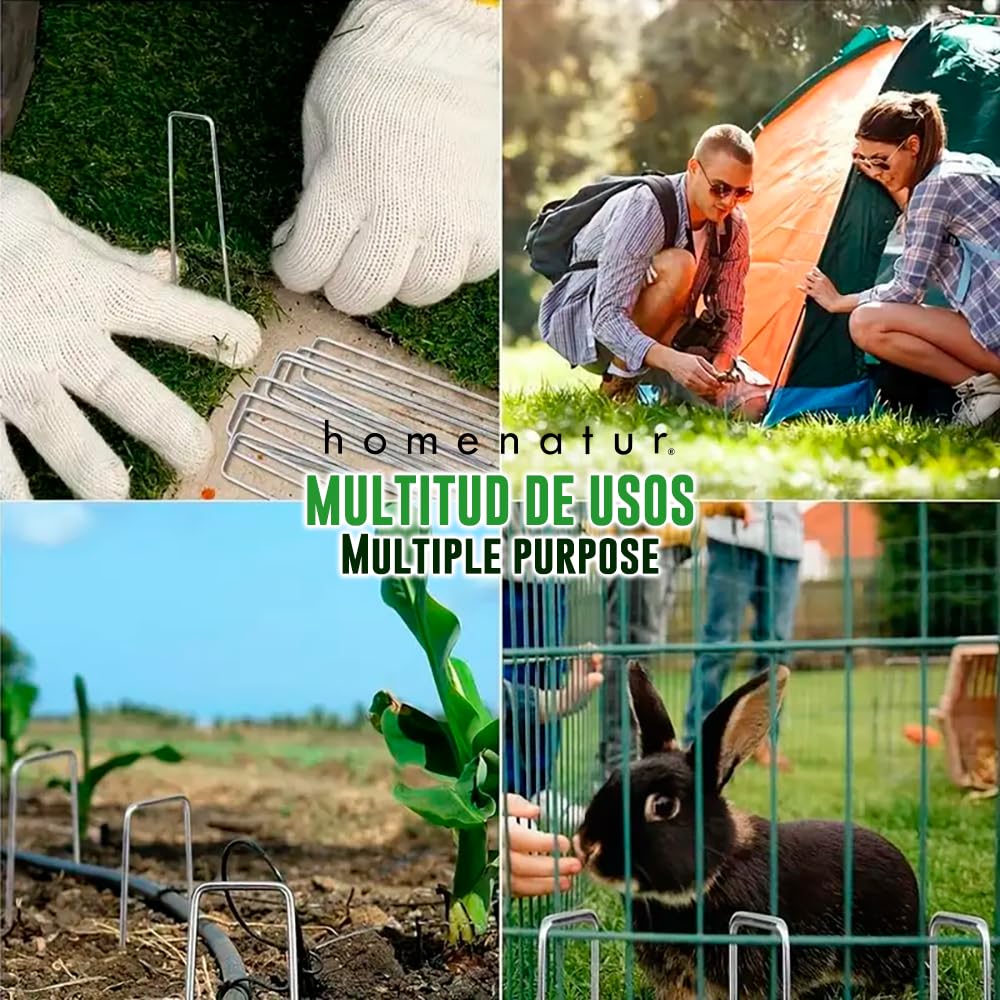 Graffe da Giardino per Telo e Erba Sintetica - 100 Pezzi + 8 Rondelle - Graffe a U in Acciaio Zincato Q235 - Fissaggio per Teli Pacciamatura, Prato Sintetico, Campeggio (100)