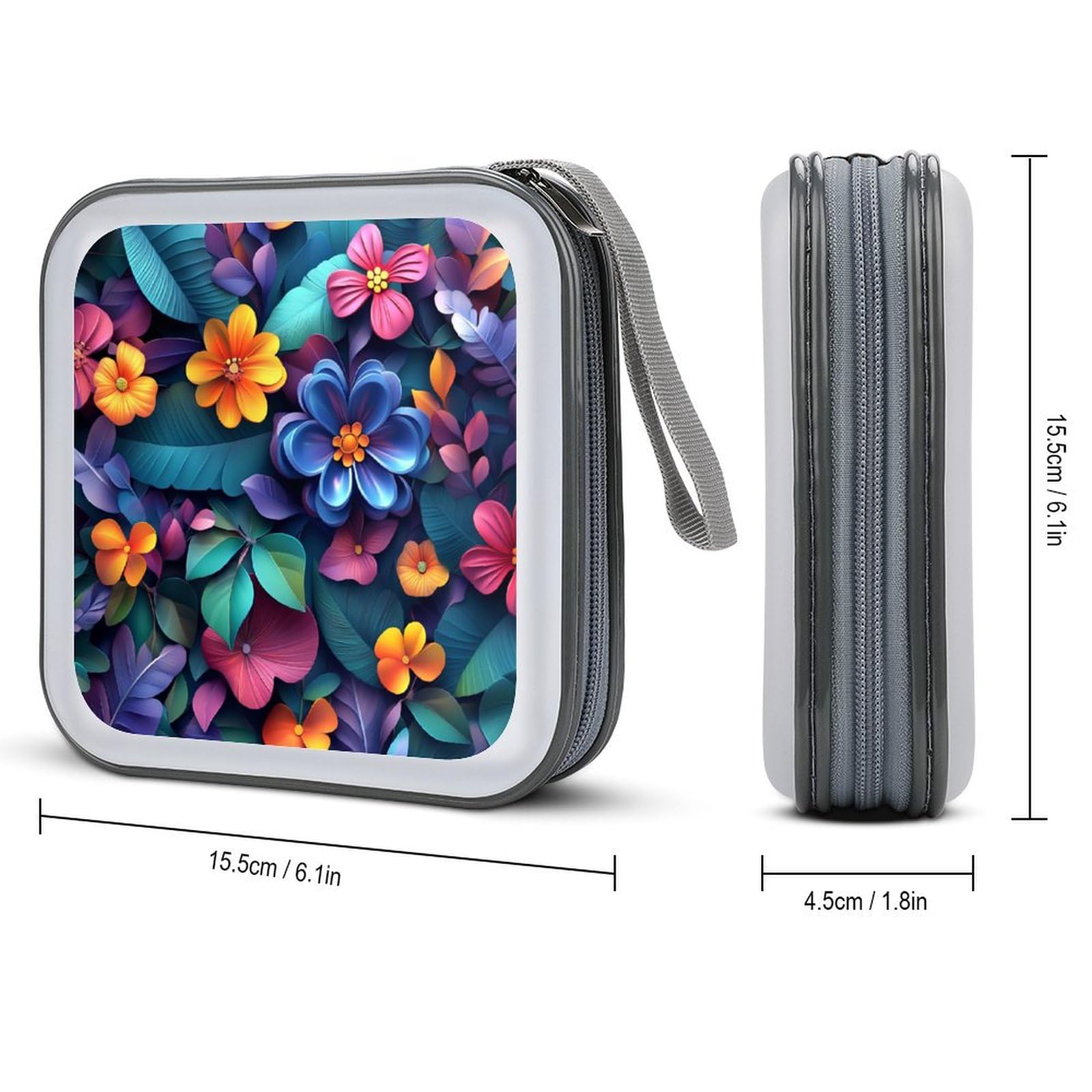 Colorful Flowers And Leaves 3D CD Case DVD Storage Case Portable