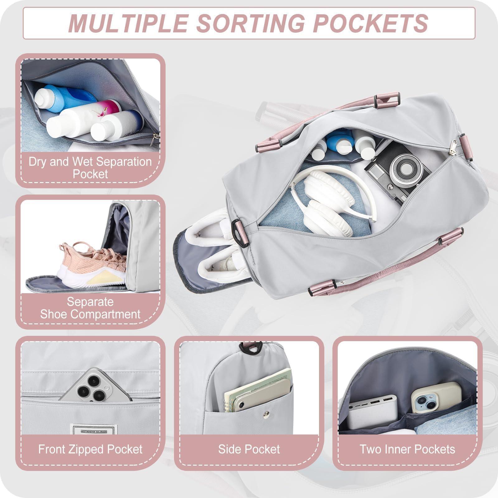 Bolsa Gimnasio Deportiva Mujer Hombre Grande con Compartimento Zapatos Bolsillo Húmedo Sports Gym Bag