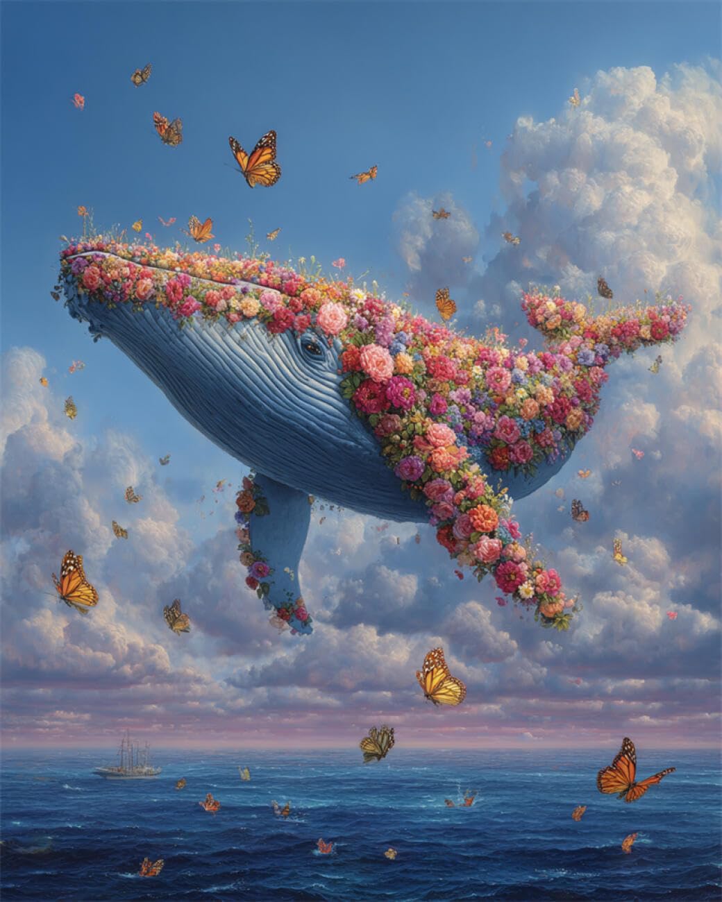 AYAOYANGGO Animal DIY Beaded Cross Stitch Kits Fantasy Whale Cross Stitch Needlepoint Handcraft Tapestry Kit Beaded Stitching Pattern 3D Embroidery Set 60x80cm