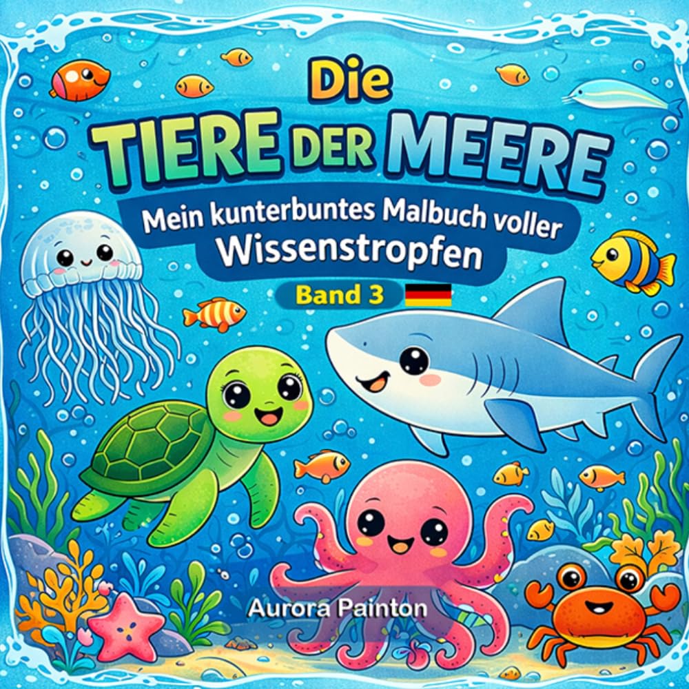 Die Tiere der Meere: Mein kunterbuntes Malbuch voller Wissenstropfen - Band 3