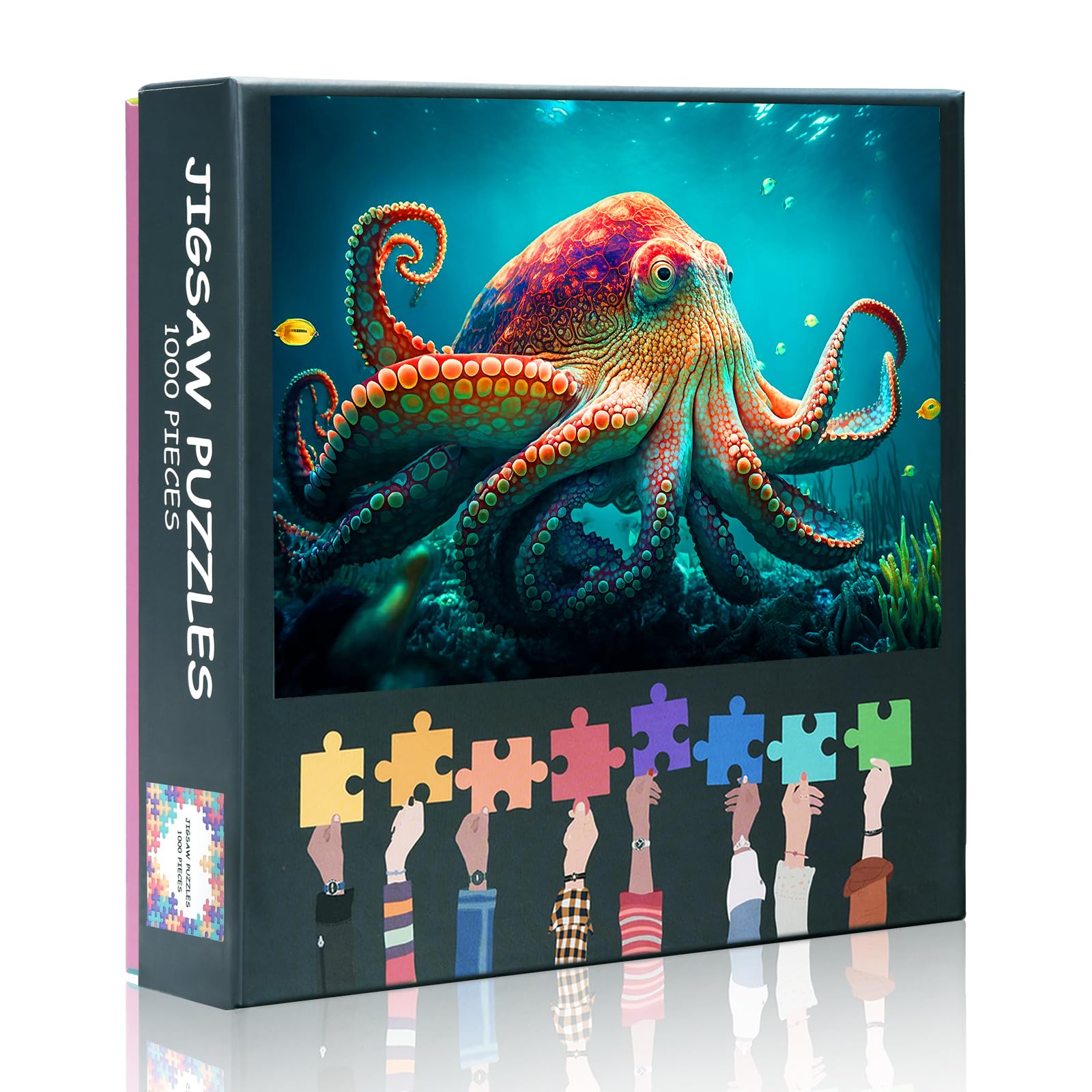Jigsaw Puzzles 1000-Pieces - Realistic Octopus in Coral Reef Habitat - 20x28 Inch Underwater Photography Art Puzzle for Adults - Marine Life Challenge with Sea Anemones (Tentacle Details)