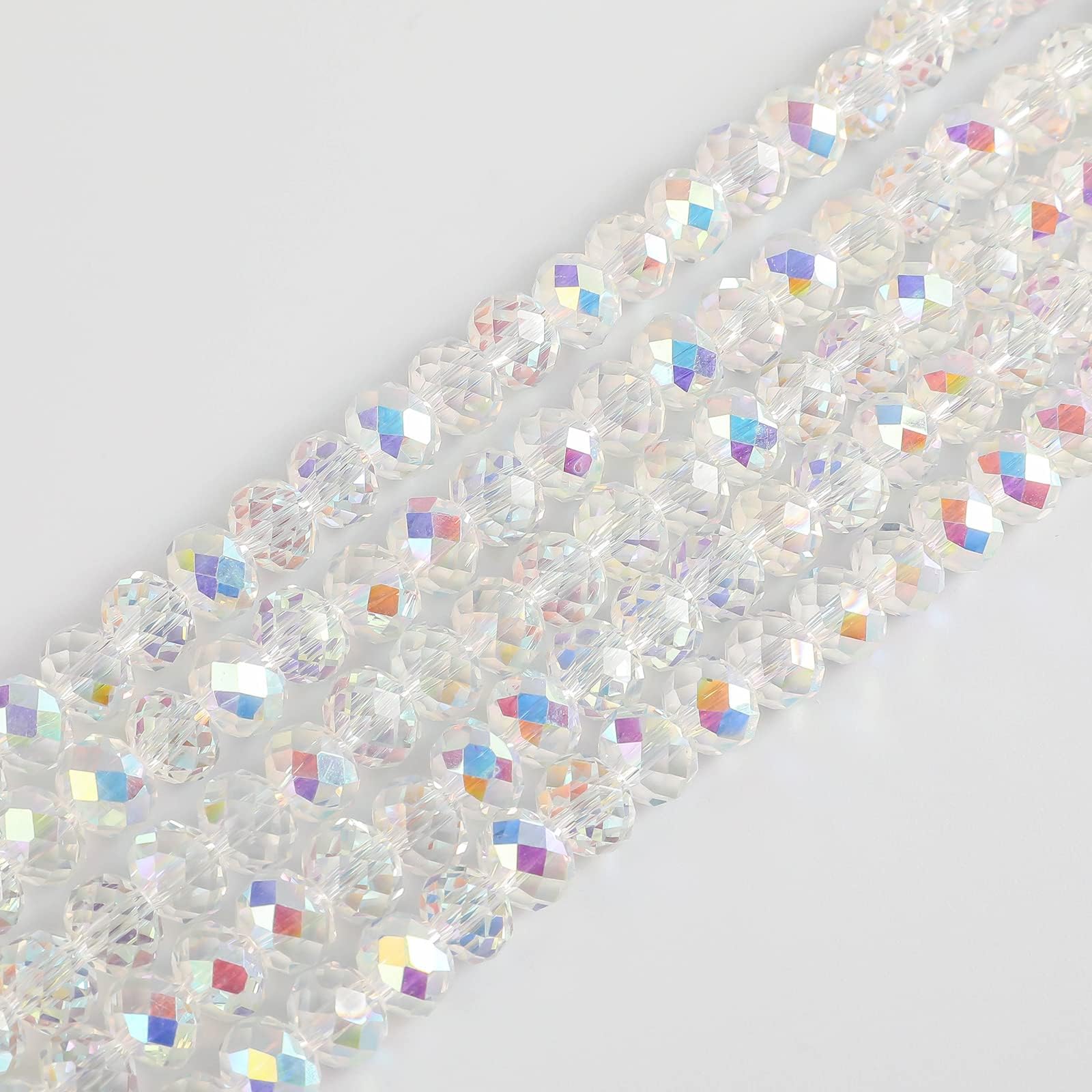 10mm White AB Rondelle Glass Beads for Jewelry Making 250pcs Faceted Briolette Shape Crystal Spacer Beads Assortments Supplies Accessories for Bracelet Necklace for Wholesale