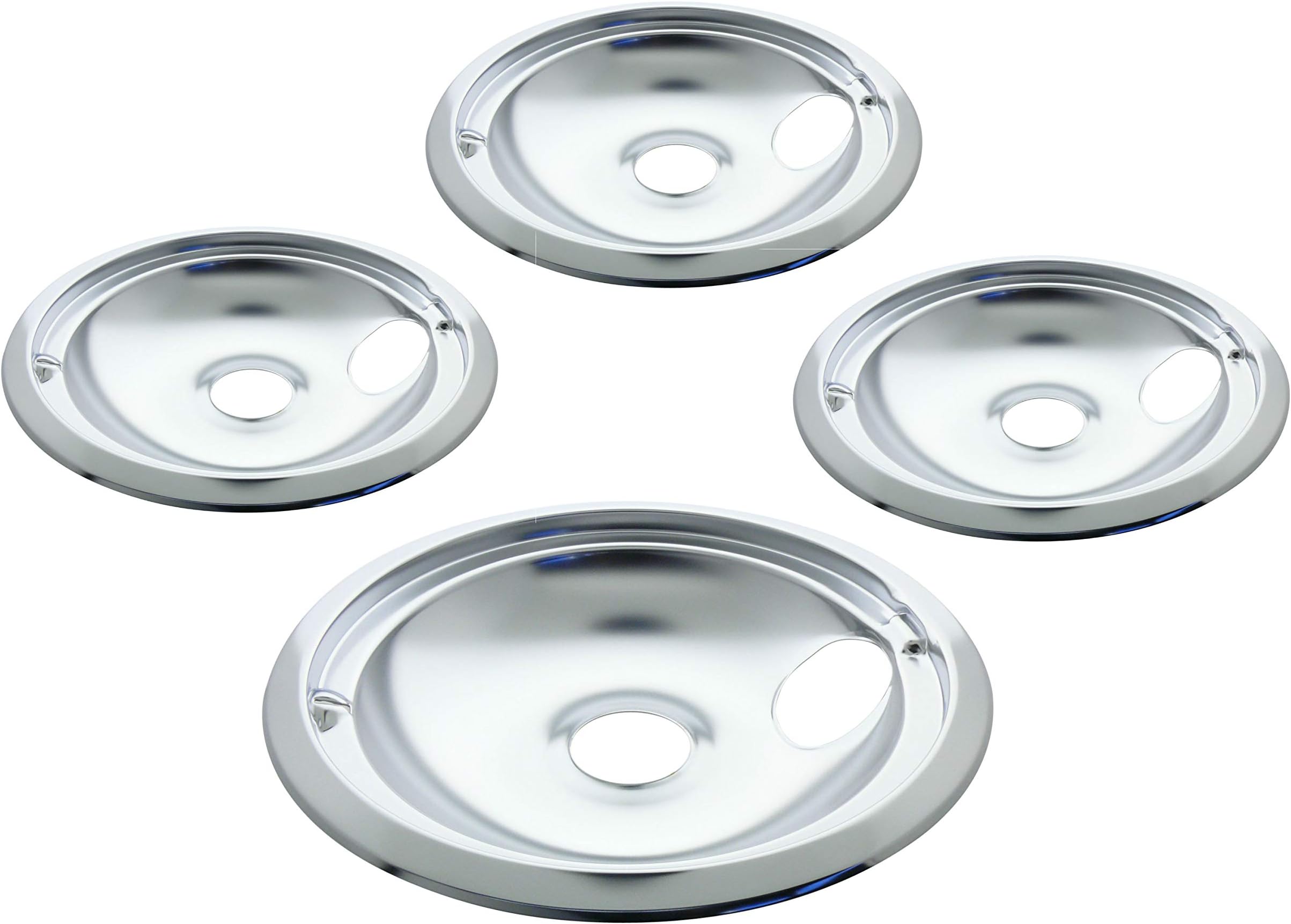 Kitchen Basics 101: 119204XZ Style B Chrome 4 Pack Drip Bowls 3 Small 6" and 1 Large 8" Replacement for GE