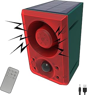 Solar Motion Sensor Alarm Outdoor: RISOON 130db Sound Security Siren Light with Remote Controller Adjustable Volume Recording Function 6 LED Flashing Warning Light for Home, Villa, Farm, Barn, Yard