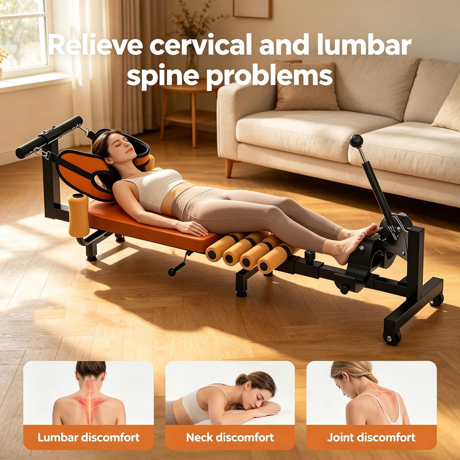 Back Extension Traction Inversion Table with Cervical Traction