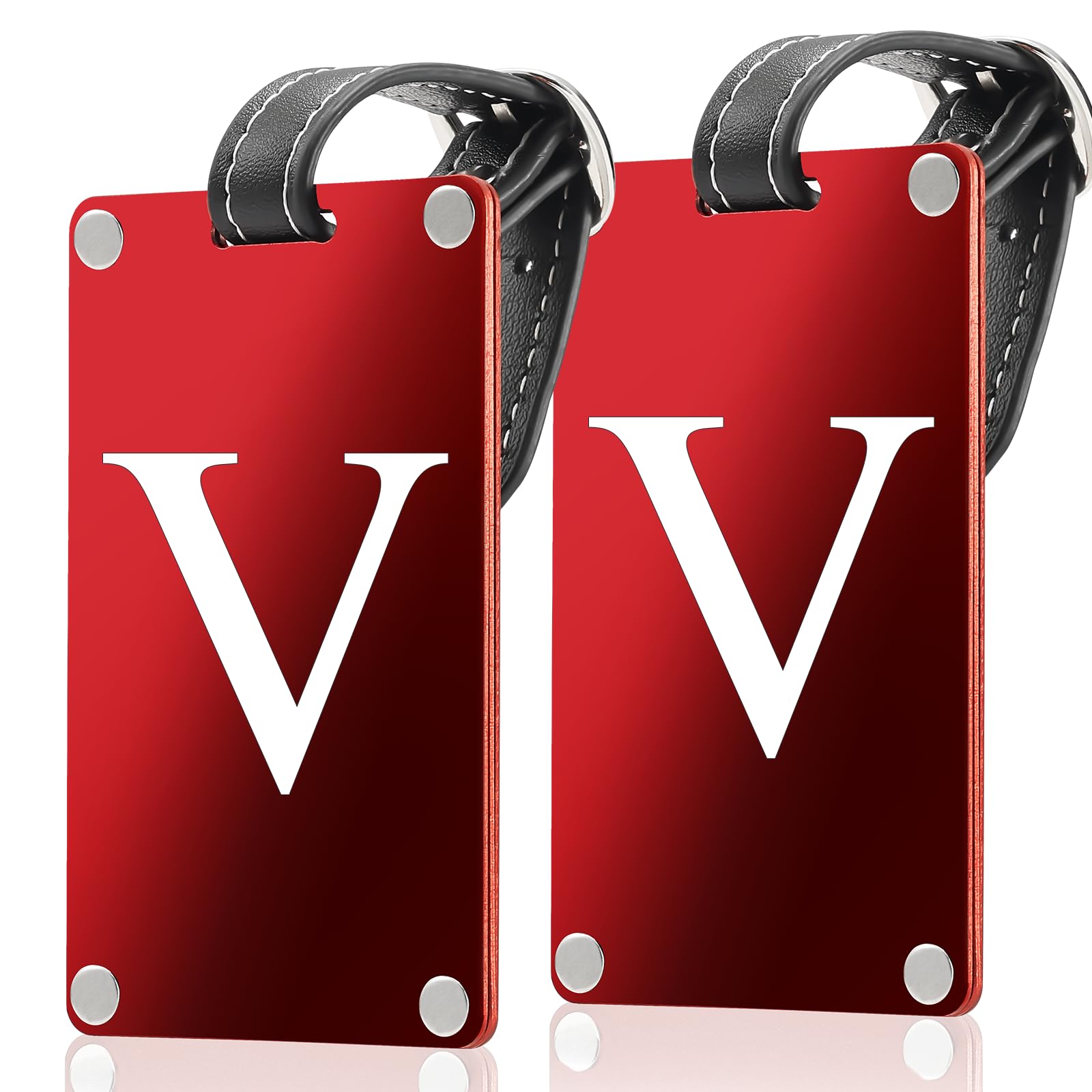 Premium 3-Layer Aluminum Luggage Tags by Fortuna - Easy to Claim, Laser-Engraved, Plastic-Free, and Eco-Friendly Luggage Tag Holders, 2-Pack, Red (V)