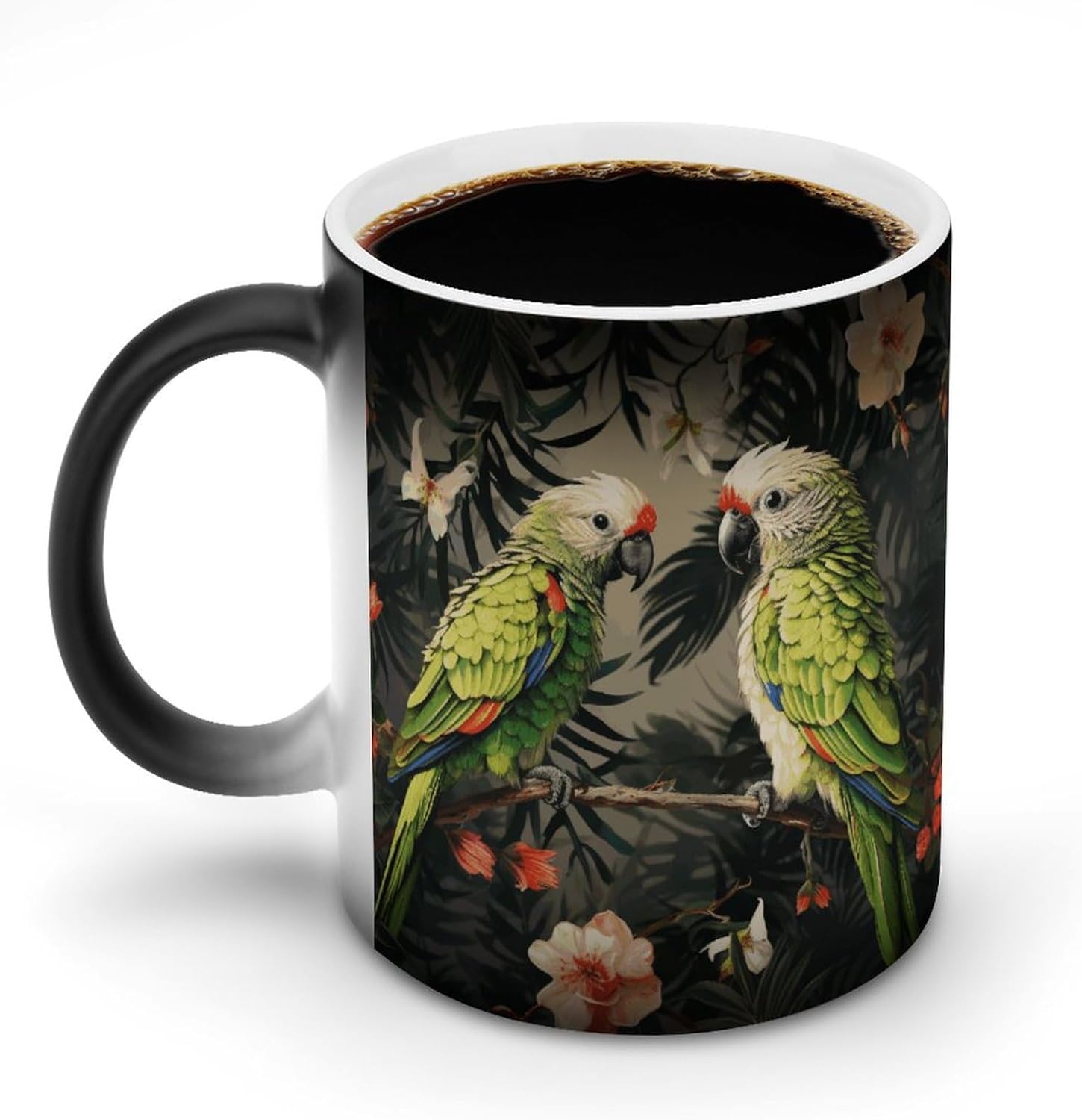 Color Changing Mug Couple Parrots Olive Printed Ceramic Coffee Mug Heat Changing Sensitive Mug Magic Heat Changing Coffee Mug Novelty Coffee Mugs