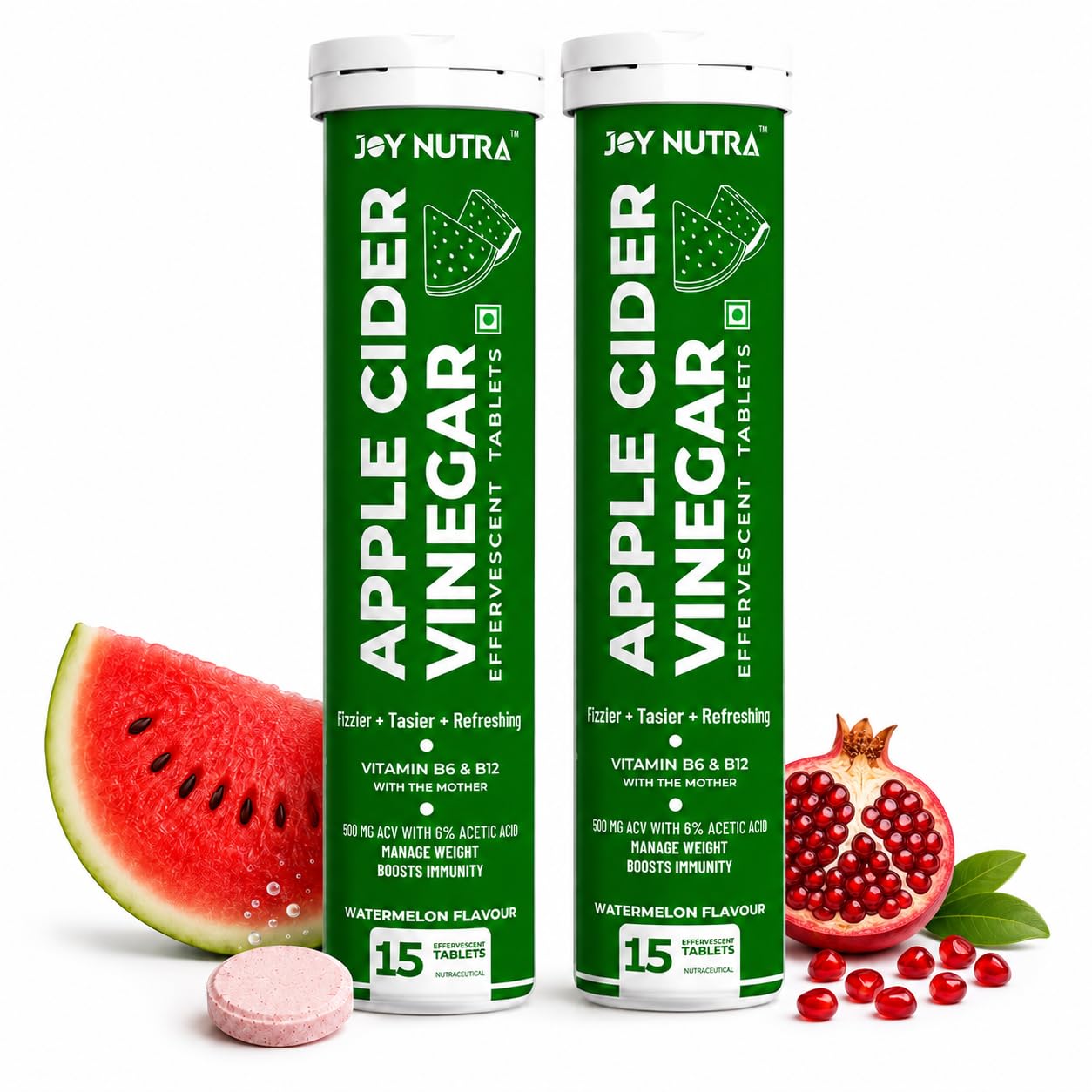 Apple Cider Vinegar Effervescent Tablet with Mother With Watermelon Flavour | Supports Metabolism & Control Cravings | With 500mg ACV, Vit B6 & B12 | No Added Sugar | 30 Tablet(Pack of 2)-image-16