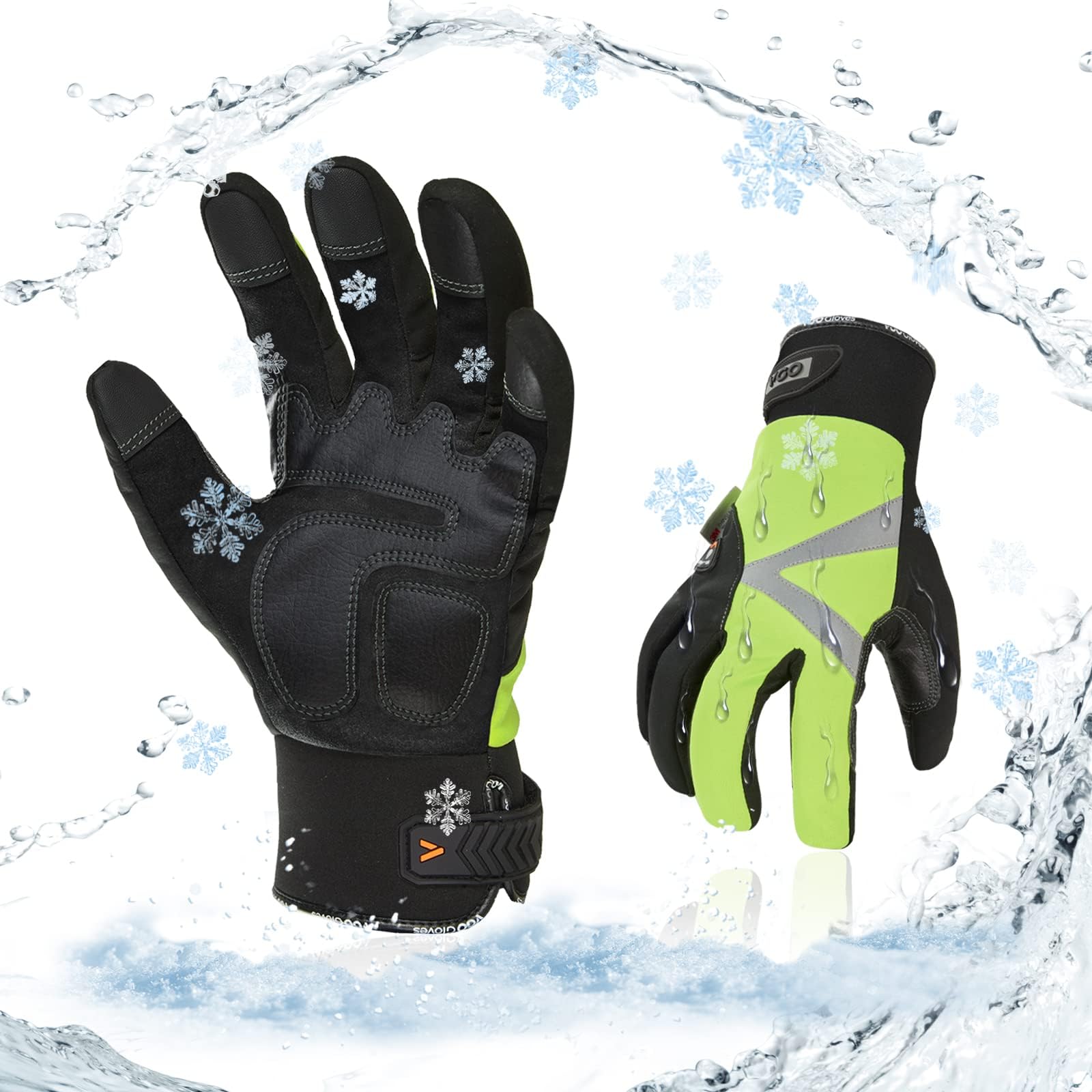 1-Pair -4℉ or above 3M Thinsulate C100 Lined High Dexterity Touchscreen Synthetic Leather Winter Warm Work Gloves, Waterproof Insert (Size L, Fluorescent Green, SL8777FW)