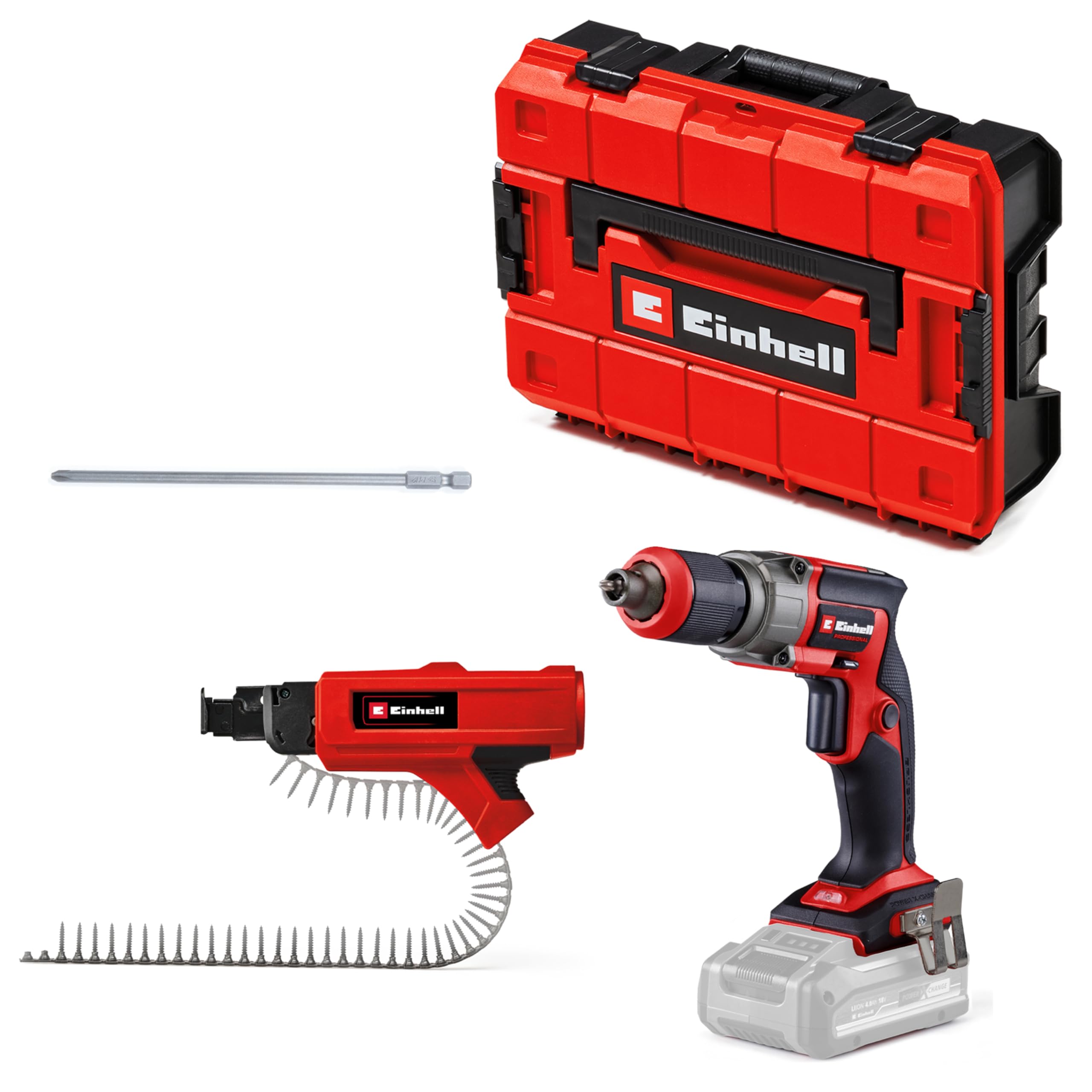 Einhell TP-DY 18 Li BL + Magazine Power X-Change Screwdriver 18 V Brushless Depth Stop + Charger Adapter 2 Tips E-Case without Battery