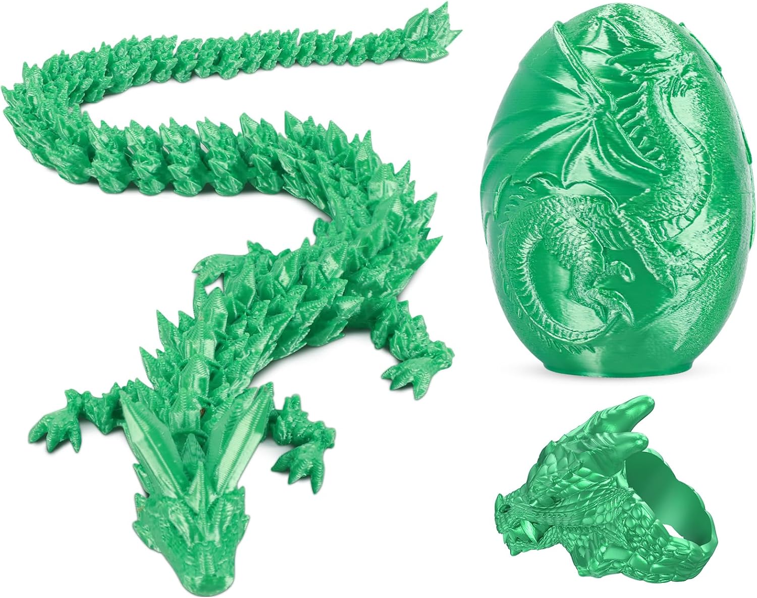 3D Printed Dragon Egg with Engraved Western Dragons - Surprise Gift Set with Articulated Crystal Dragon and Ring, Fidget Sensory Toys for Kids, Birthday Halloween for Boys and Girls