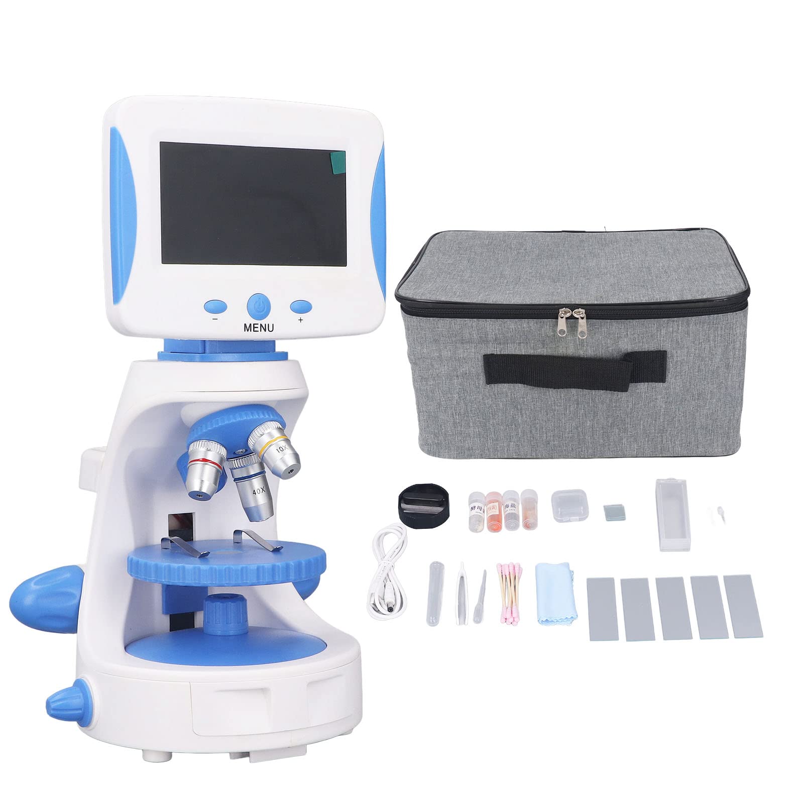 Aramox Microscopio Biológico, Microscopio Compuesto óptico ABS 40X 640X con Pantalla LED Brillo Ajustable para Niños Estudiantes Aula Exploración Científica en el Hogar