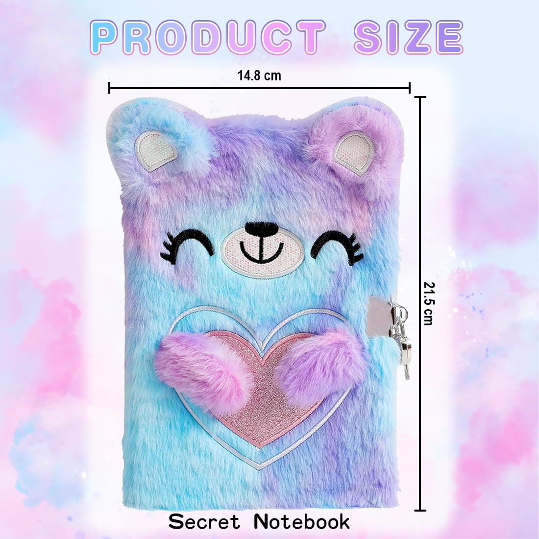 diario in Peluche per Bambine con Chiusura - A5, 160 Pagine, quaderno per Bambini con Chiusura, diario in Peluche per Bambine per Scrivere e disegnare