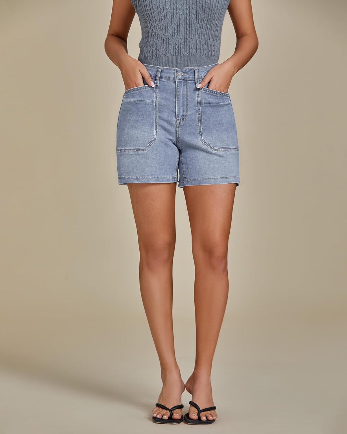 luvamia Jean Shorts for Women Trendy Mid Rise Casual Summer Jorts Distressed Cut Off Stretchy Denim Shorts with Pockets - Image 3