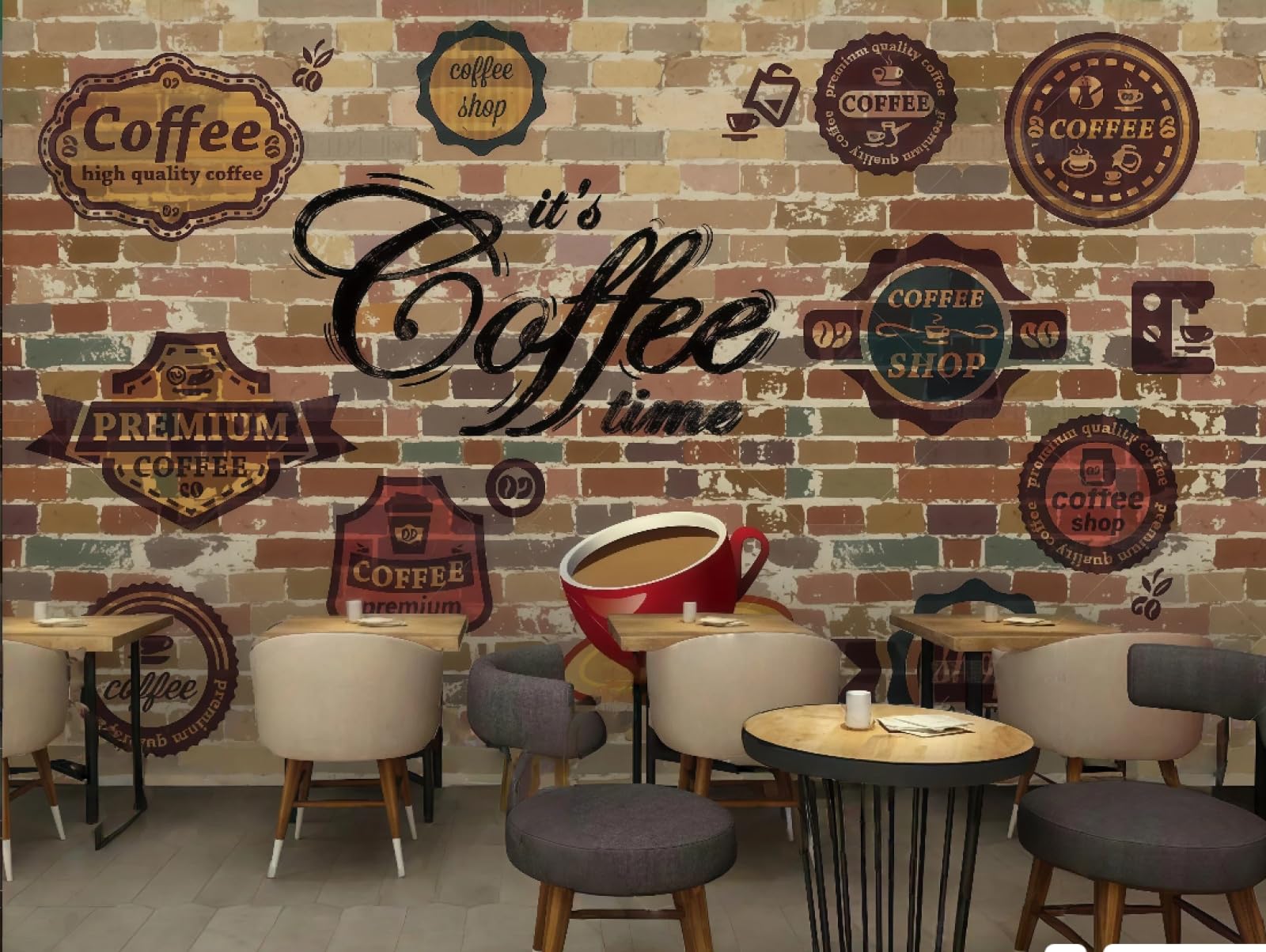 XDOUBAO Wallpaper Retro Brick Wall Hand-Painted English Letters Coffee Series Beverage Shop Afternoon Tea Western Restaurant Background Wall Wallpaper Coffee Shop Mural,3D,430x300cm