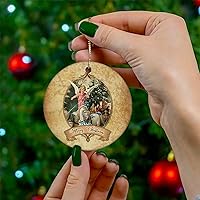 Vista 4 de Two-Side Printed Retro Christmas Theme Ceramic Christmas Ornament, Novelty for Family Friends Kids, Vintage Christmas Keepsake Pendants