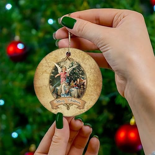 Miniatura 4 de Two-Side Printed Retro Christmas Theme Ceramic Christmas Ornament, Novelty for Family Friends Kids, Vintage Christmas Keepsake Pendants