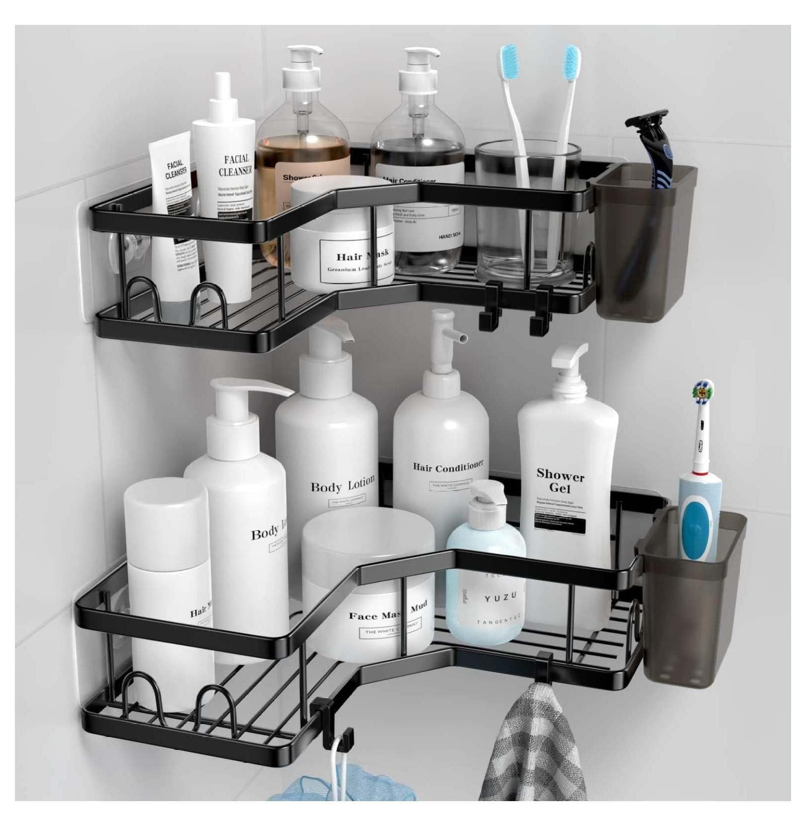 Corner Shower Caddy 3-Pack Adhesive Shower Organizer - No Drill Stainless Steel Bathroom Shelf with Toothpaste Holder