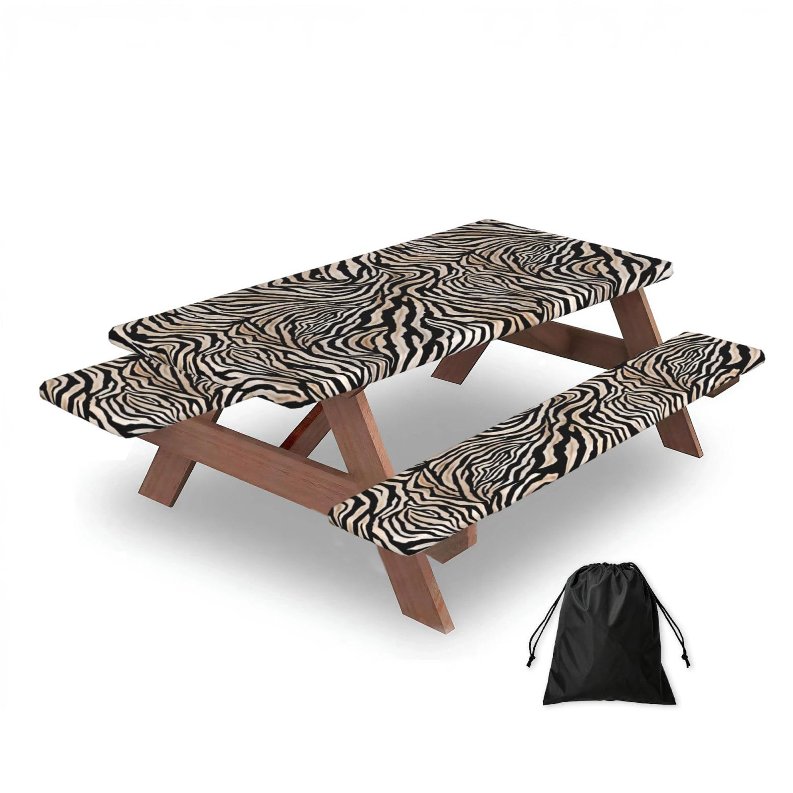 Dopklna As Picture Zebra Print Striped Abstract Art, Picnic Table Cover With Bench Covers -Waterproof Elastic Fitted Tablecloth For Garden Camping Patio 76X152cm