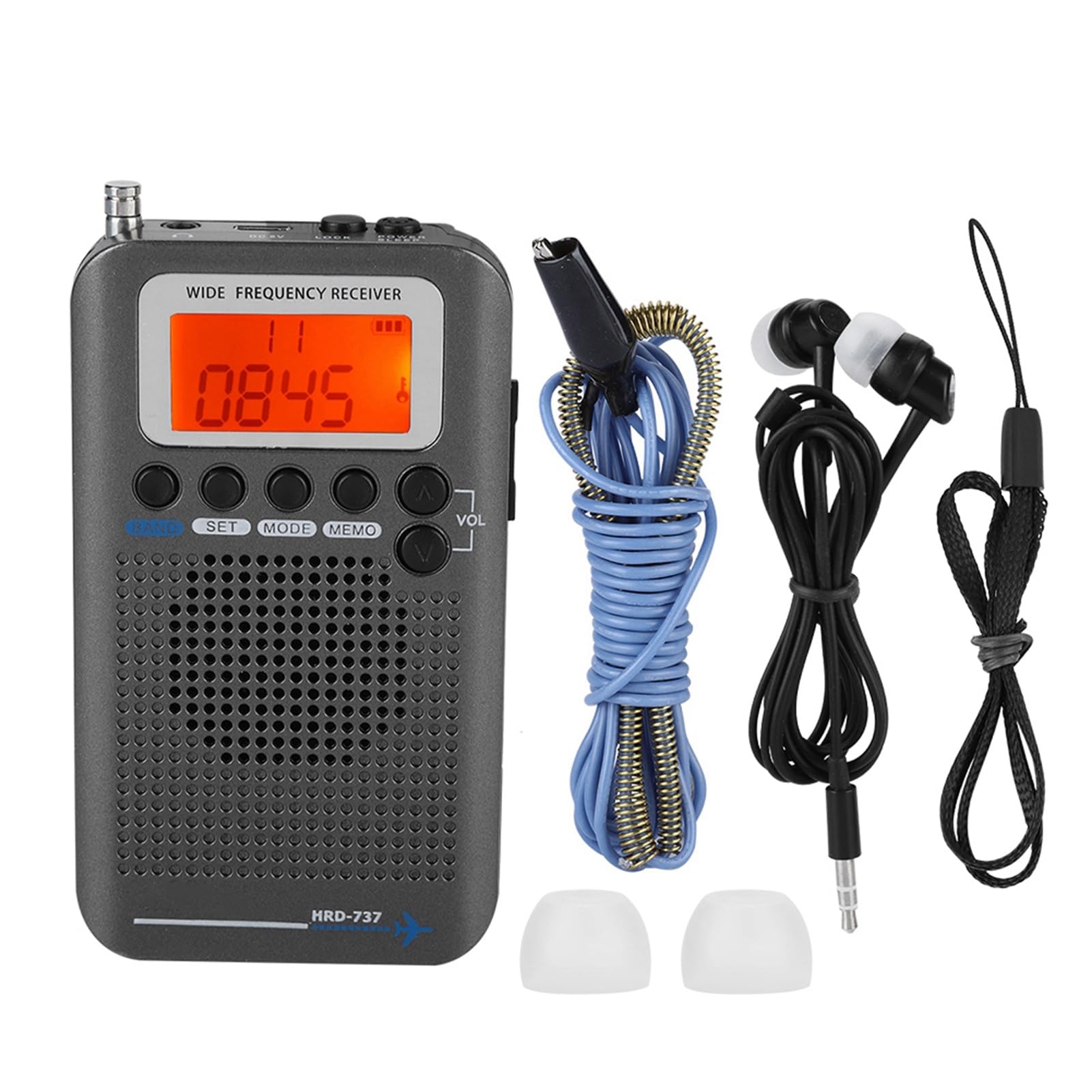 Radio VHF Airband, Receptor de Banda Aérea Portátil Escáner VHF UHF Completo Radio Grabadora AB Receptor Dorado FM Am CB SW Pantalla LCD con Retroiluminación (Black)