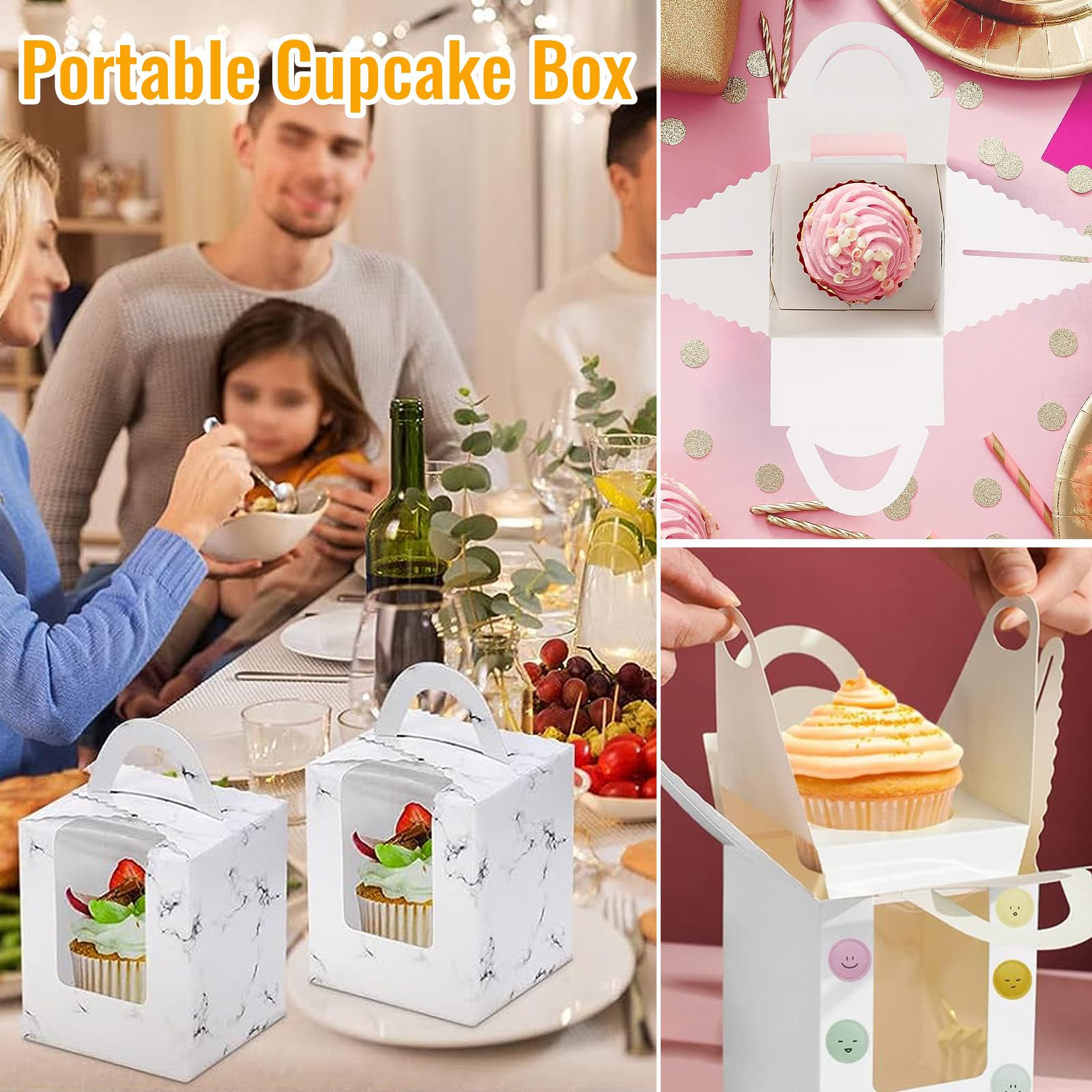 HoufuJC 25 scatole per cupcake portatili, scatole per cupcake individuali con finestra, con inserto e maniglie e finestra di visualizzazione in PVC, per matrimoni, feste di compleanno (5 colori
