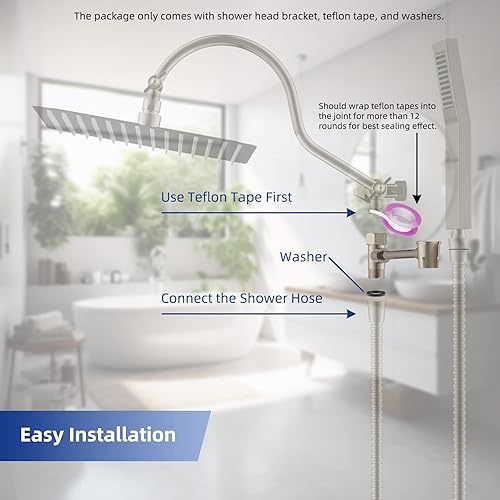 Miniatura 5 de Hibbent Soporte de cabezal de ducha de metal, soporte de brazo de ducha de latón macizo para cabezal de ducha de mano, soporte para vagabundos de