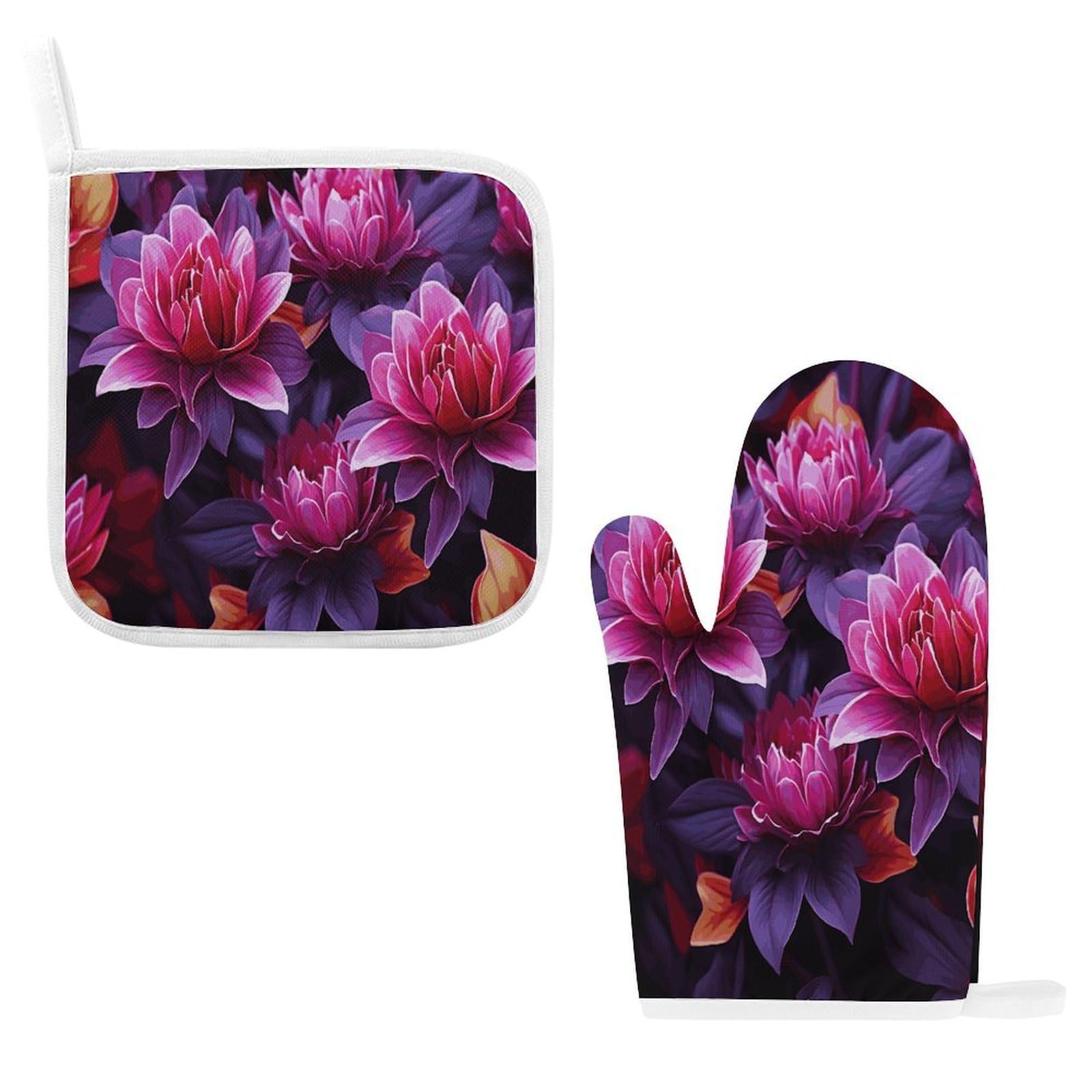 Fodpand Style Flower Leaves Purple Red Flower Oven Mitts And Pot Holders Sets