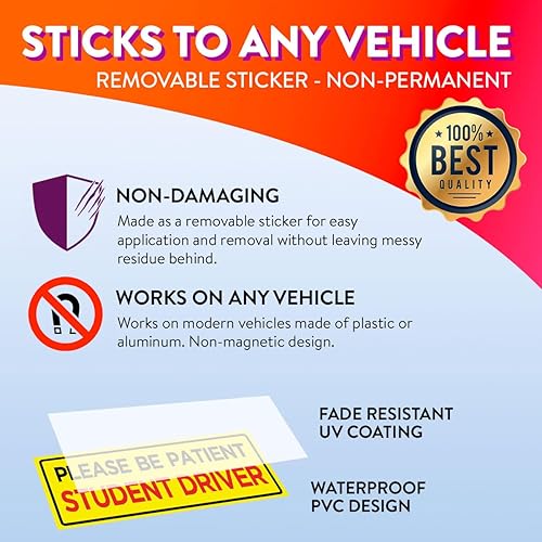 Miniatura 26 de Rio Salto Paquete de 4 divertidos imanes grandes para automóvil con texto en inglés "Please Be Patient", letrero magnético de seguridad para Novato